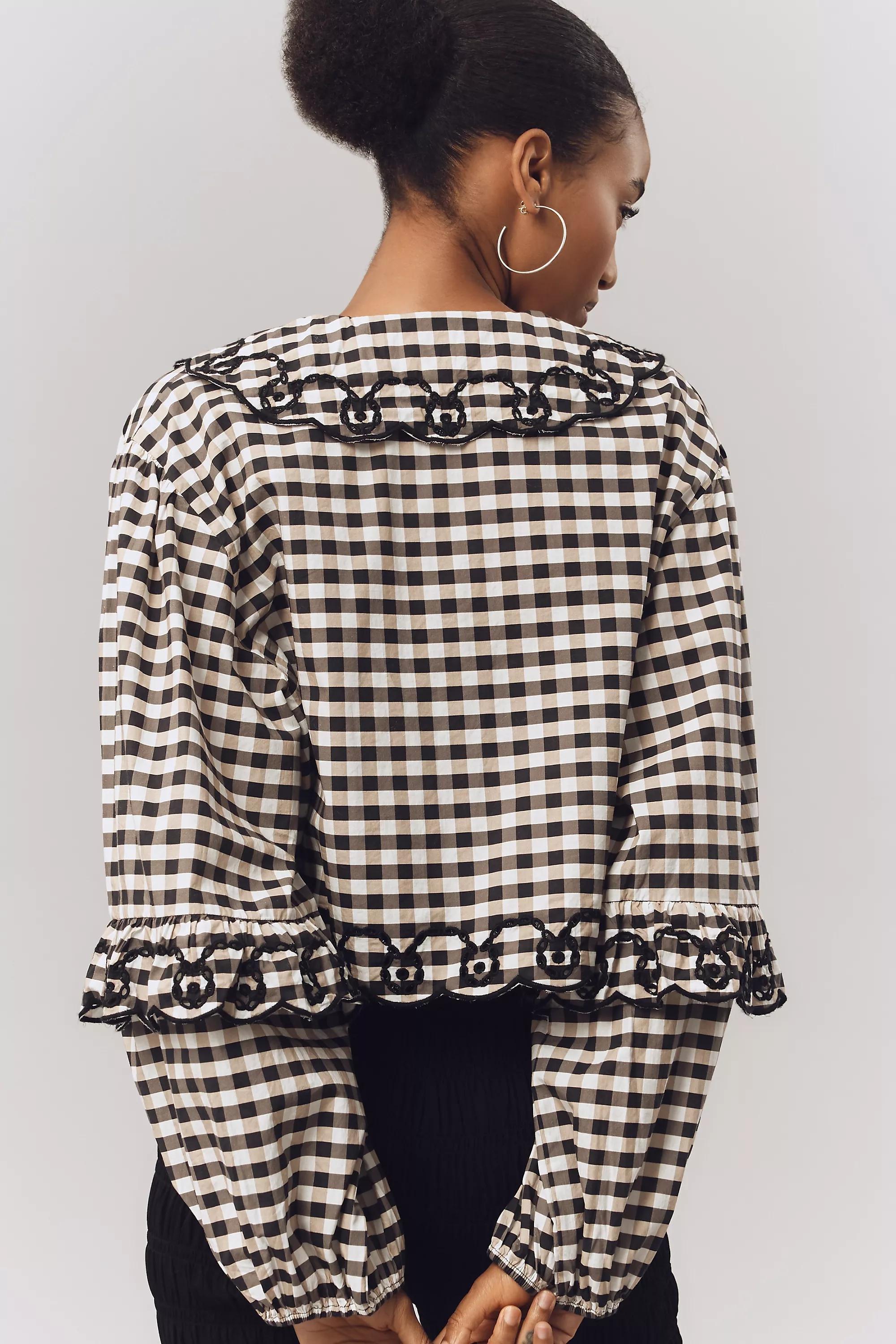 Maeve Long-Sleeve Scallop Tie-Front Blouse, Multicolour, A501_0018, large image number 1