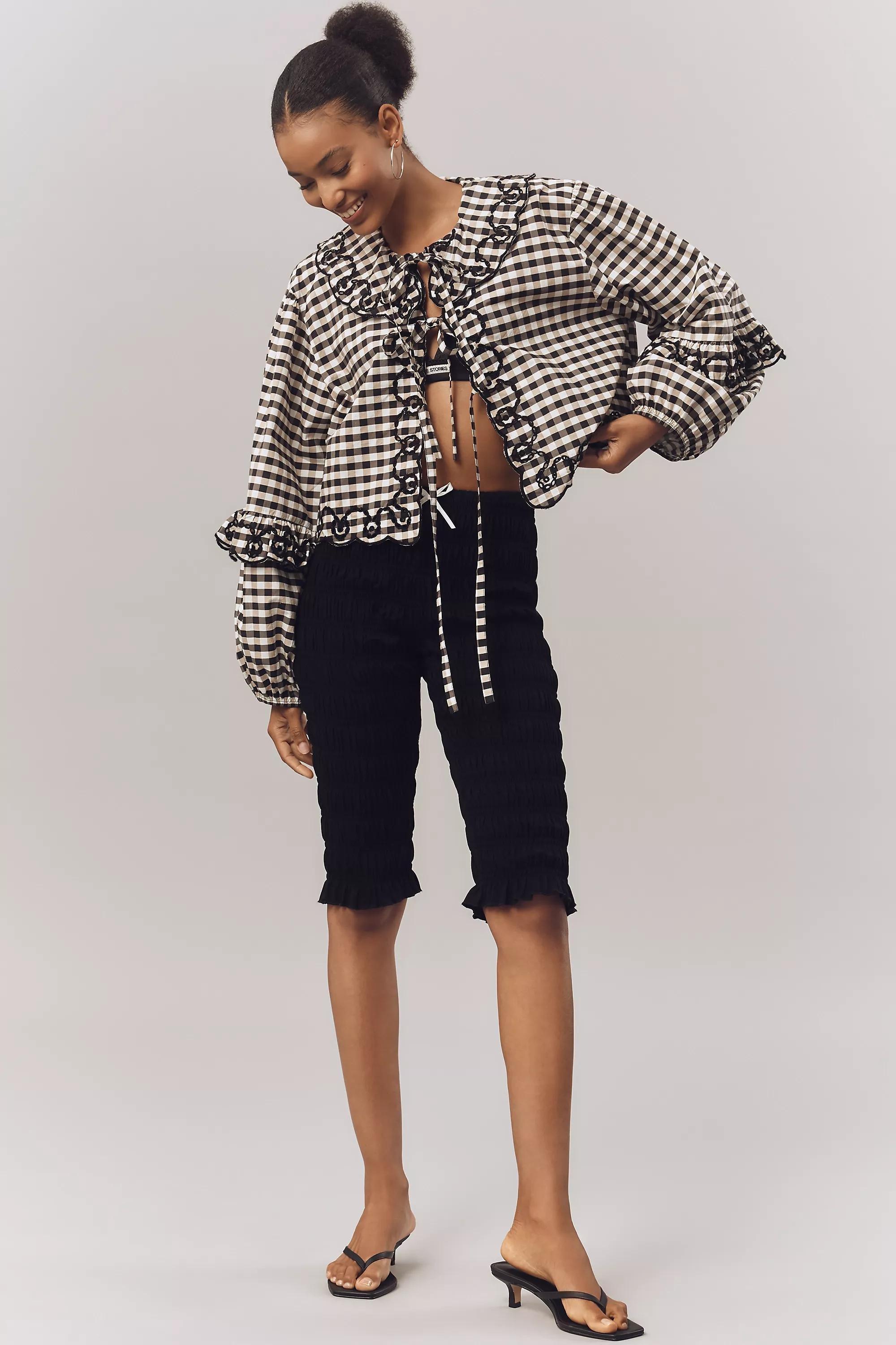 Maeve Long-Sleeve Scallop Tie-Front Blouse, Multicolour, A501_0018, large image number 3