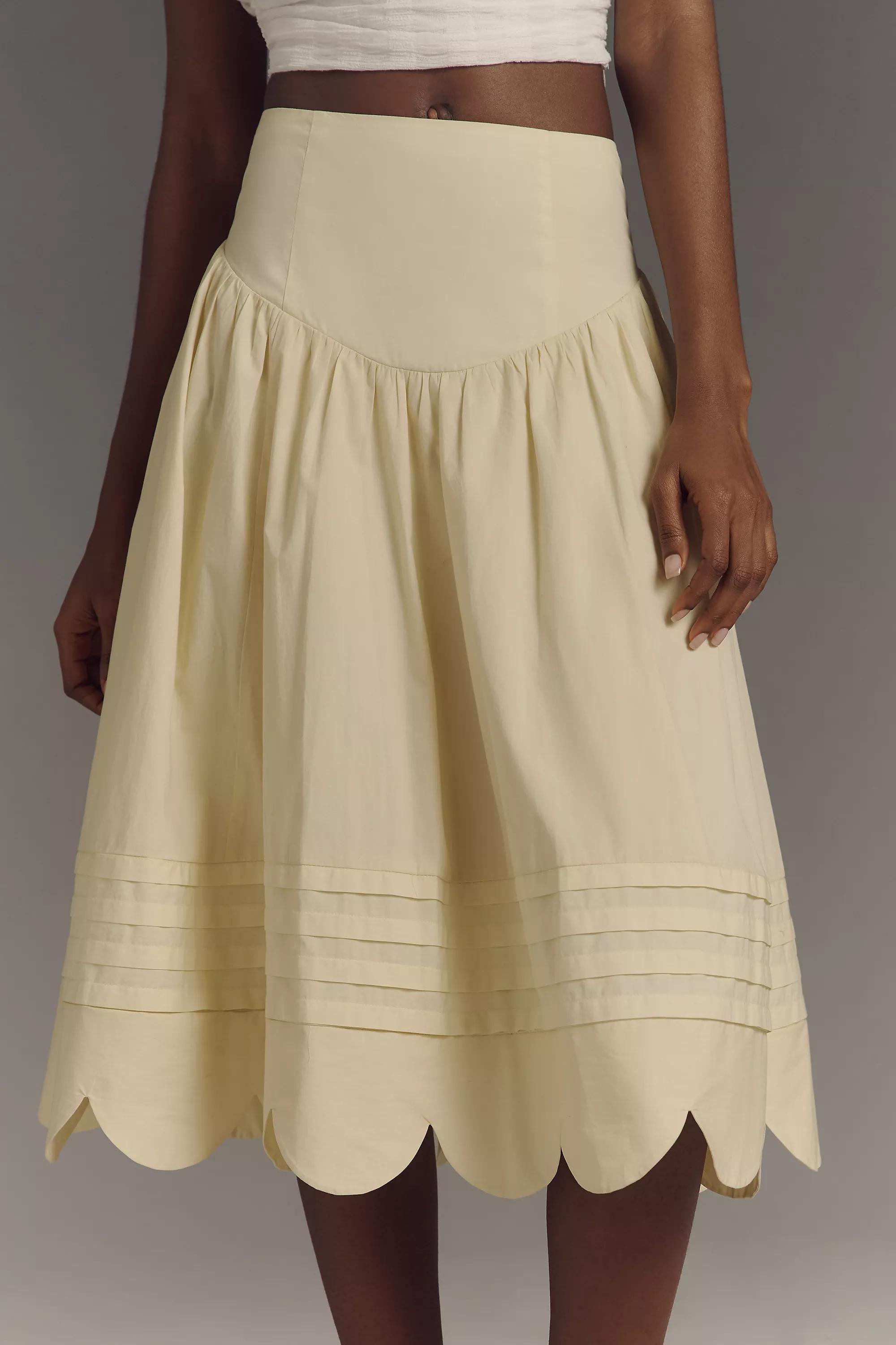 Anthropologie Textured A Line Midi Skirt, Yellow, A501_0072, medium