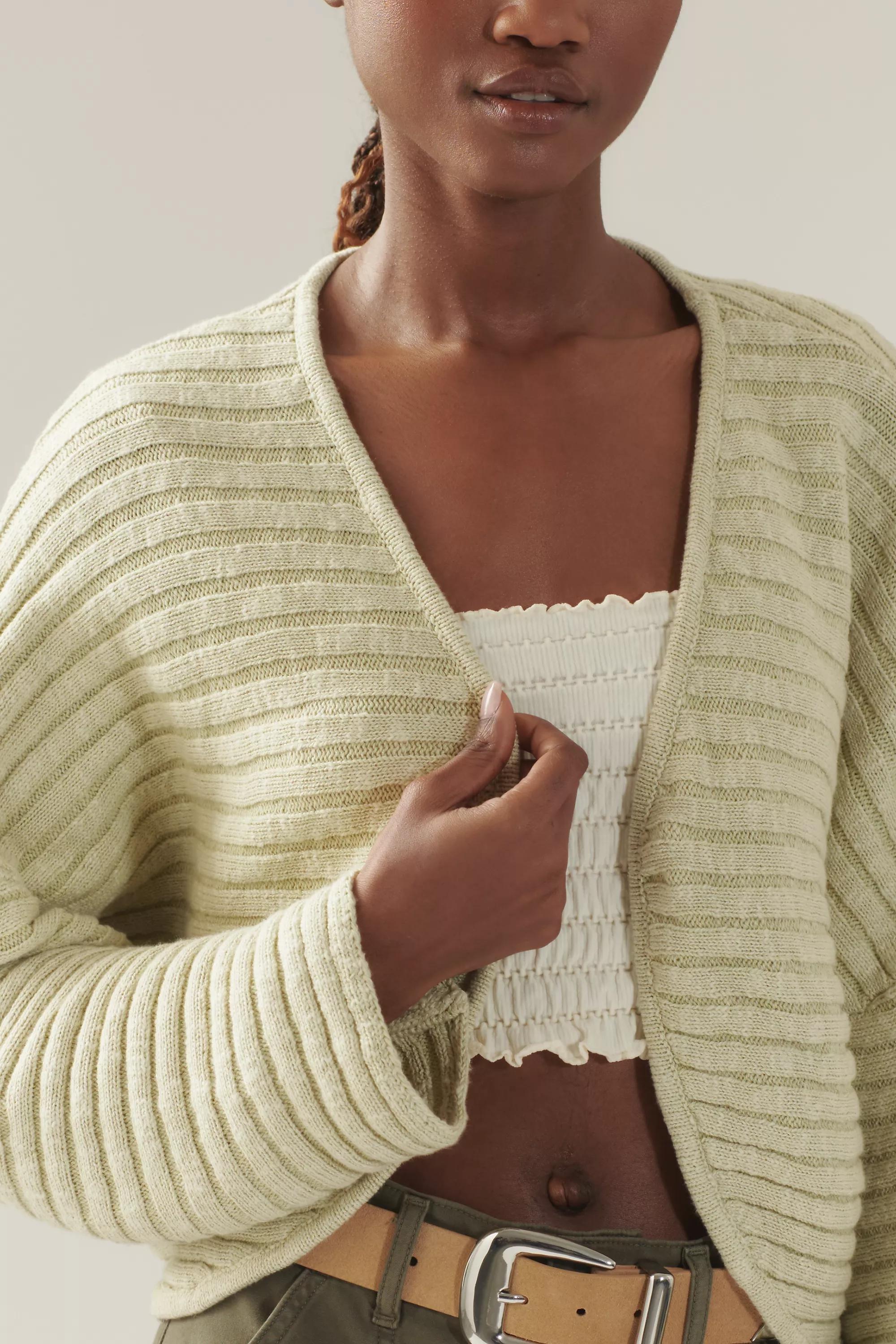 Anthropologie Textured Knitted Cardigan, Green, A501_0237, large image number 3