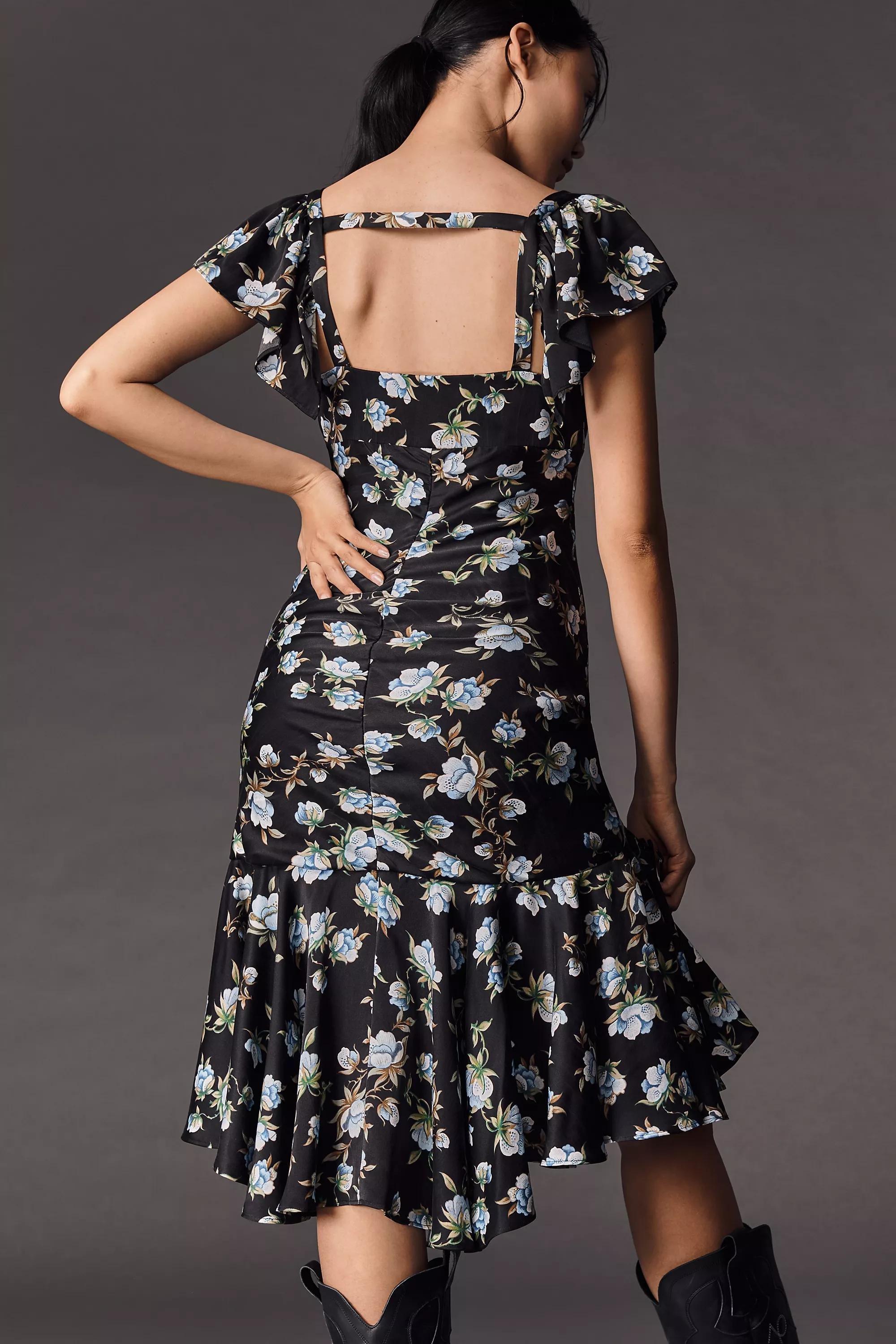 Anthropologie Floral Baby Doll Midi Dress, Black, , large image number 2