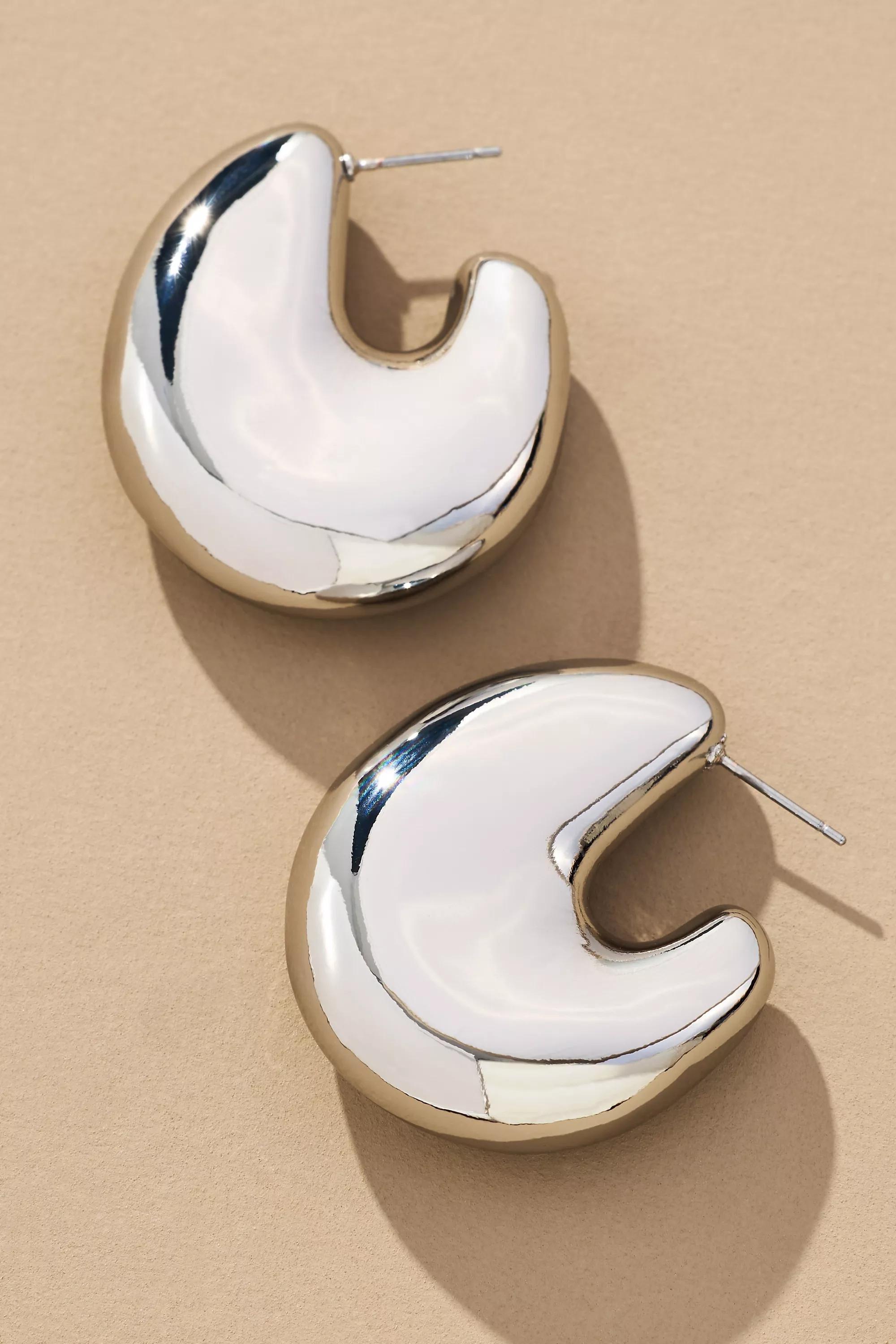 Anthropologie Hoop Earrings, Silver, A501_0007, large image number 0