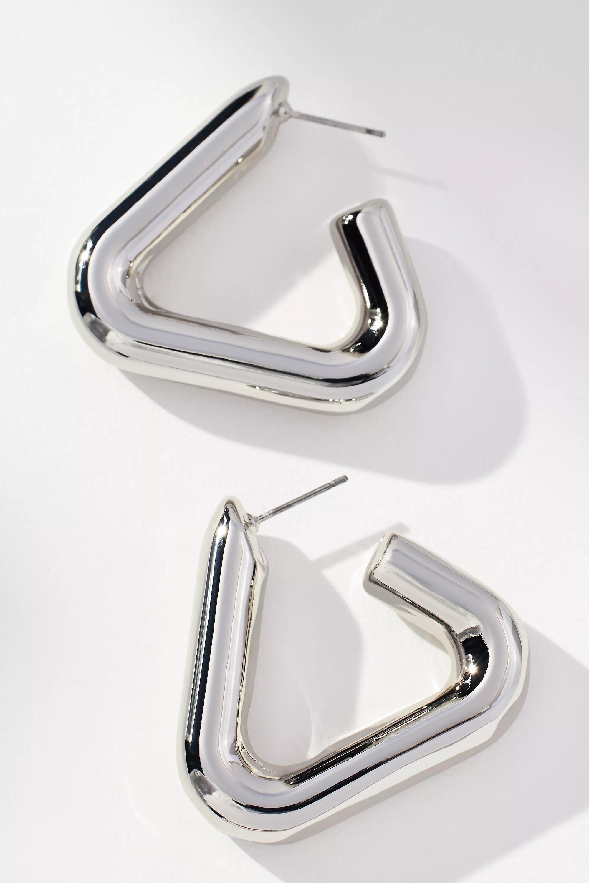Silver Triangle Hoop Earrings, , medium