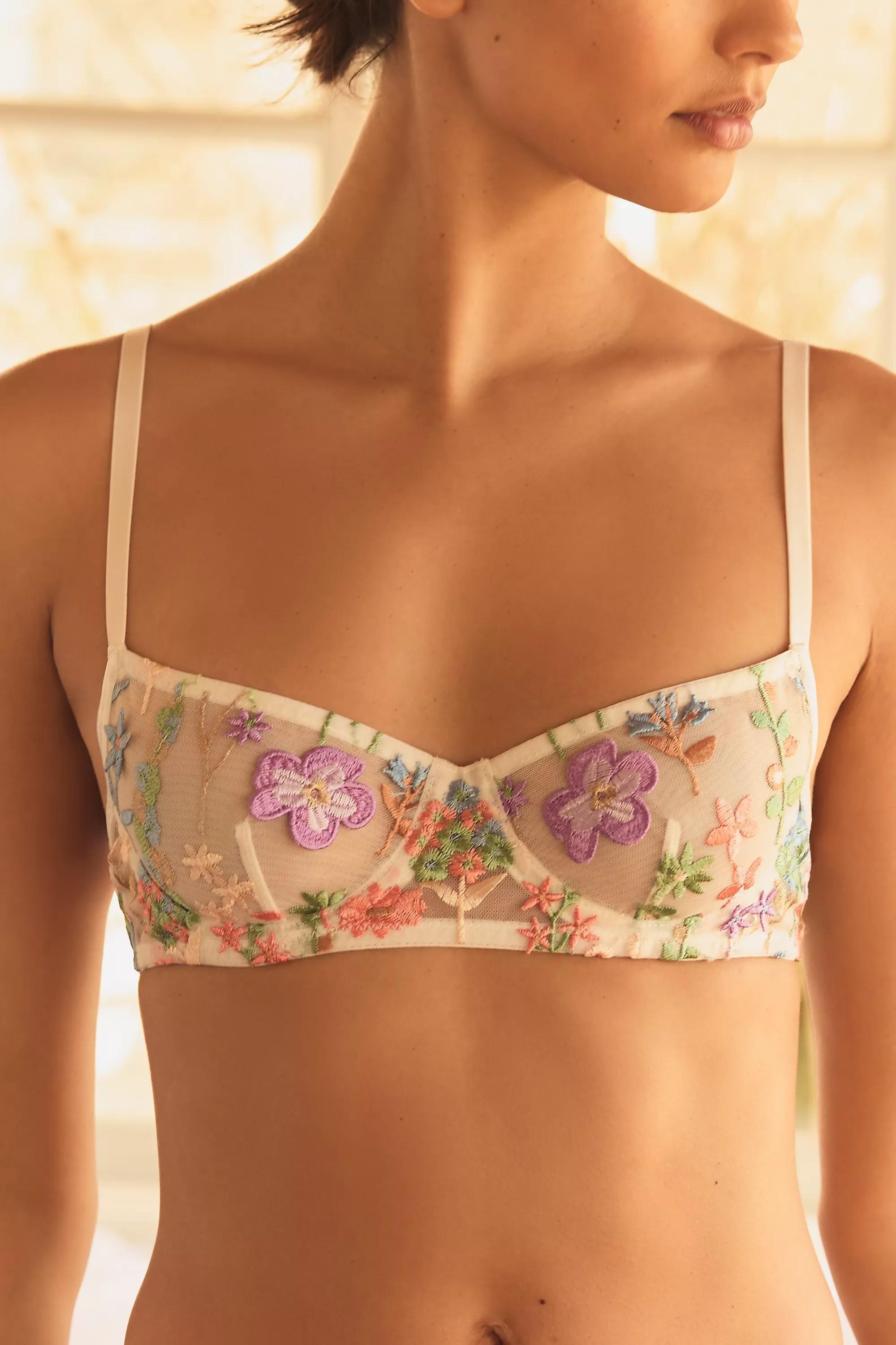 IVORY By Anthropologie Floral Embroidered Underwire Bra, , large image number 1