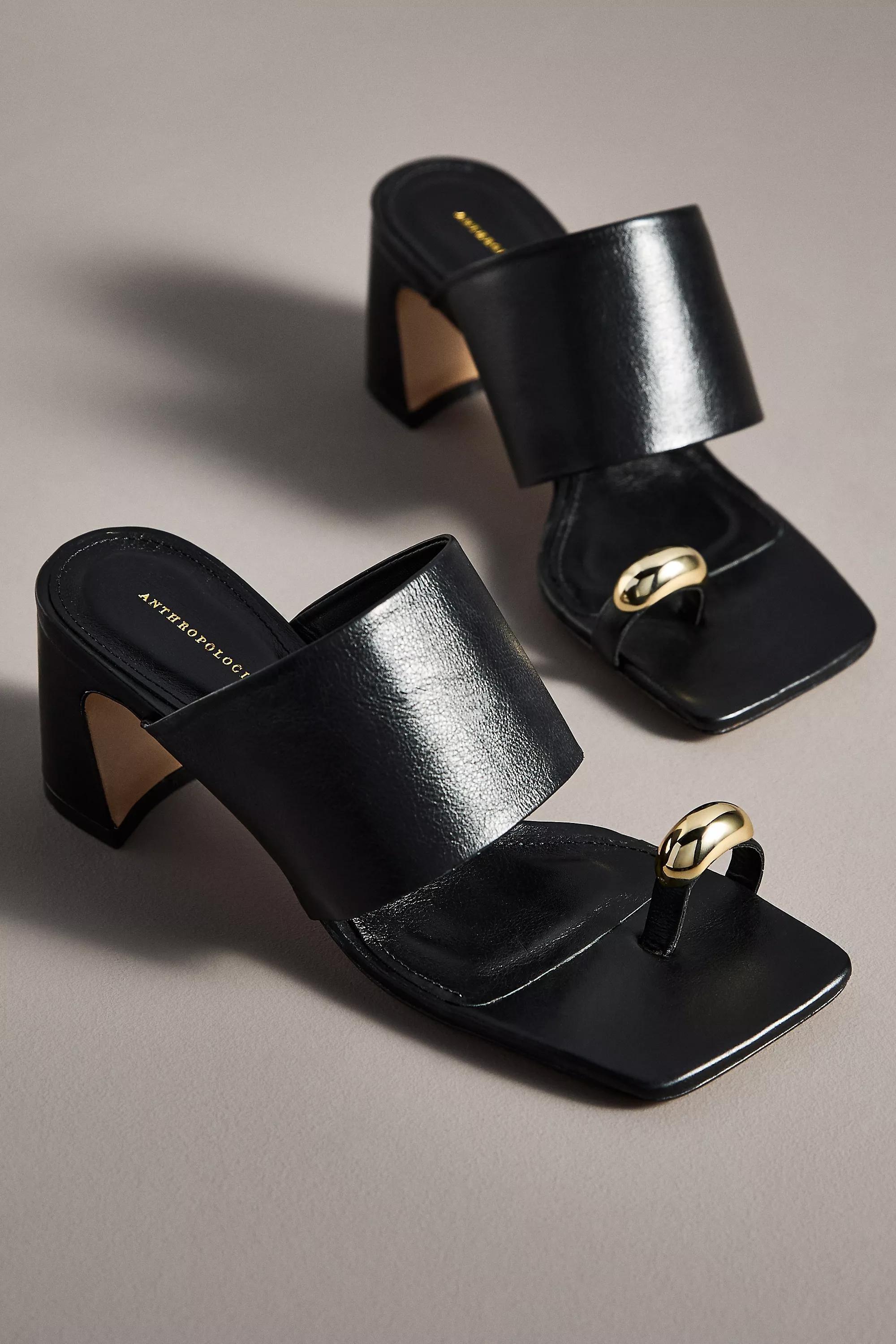 By Anthropologie Toe-Ring Block-Heel Mules, Black, , large image number 1