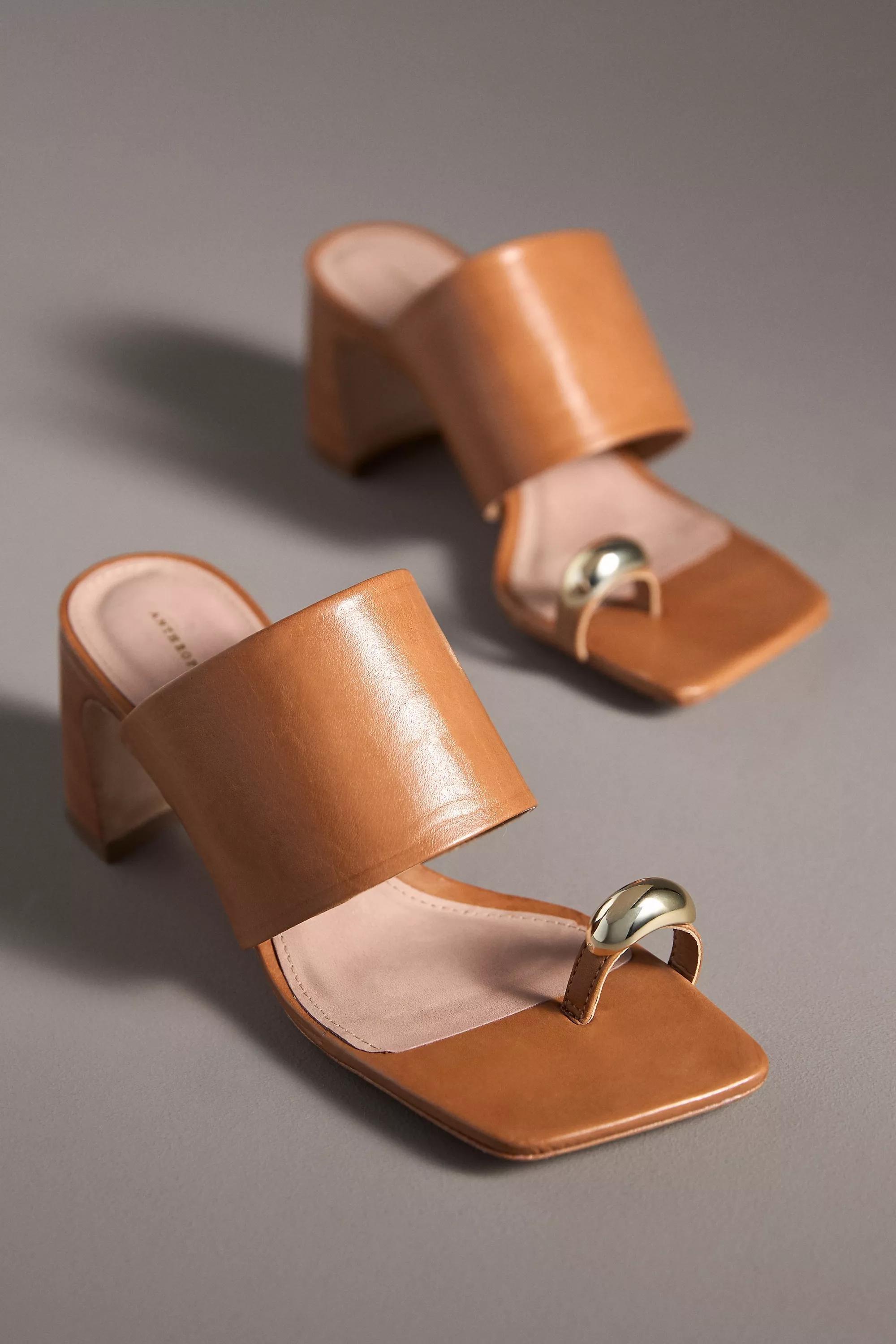 By Anthropologie Toe-Ring Block-Heel Mules, Brown, , large image number 1