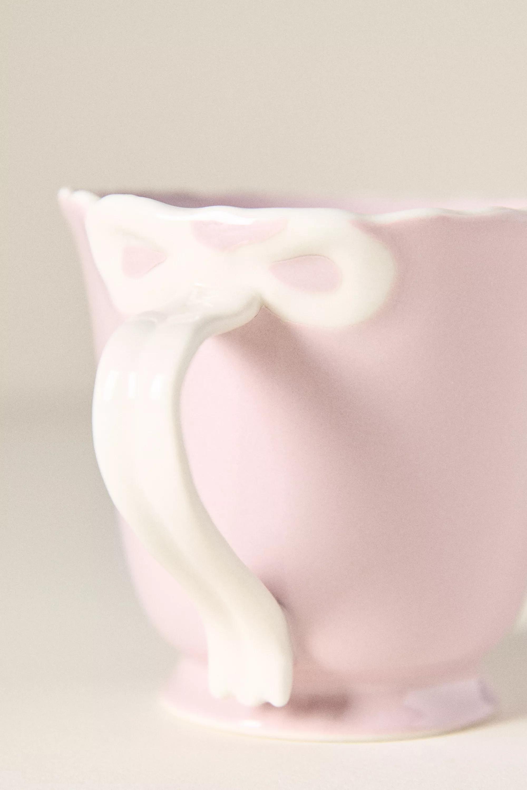 Benedita Bow Stoneware Mug, Pink, A501_0066, large image number 2