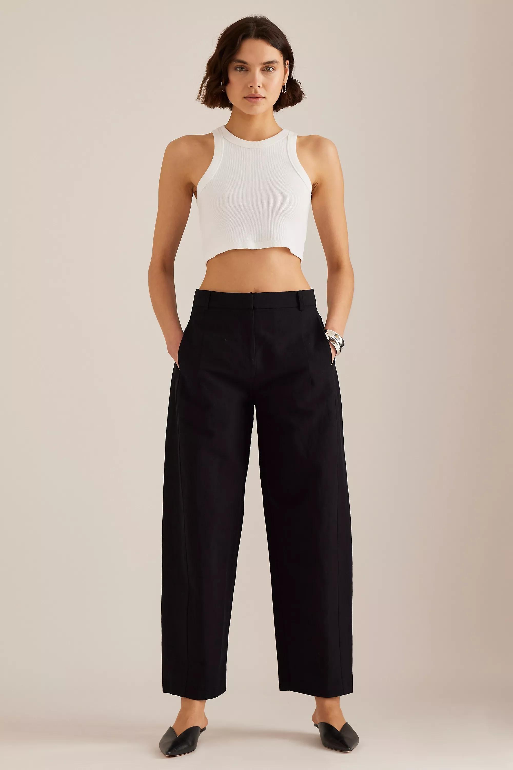 Linen-Blend Barrel Trousers, Black, , large image number 0