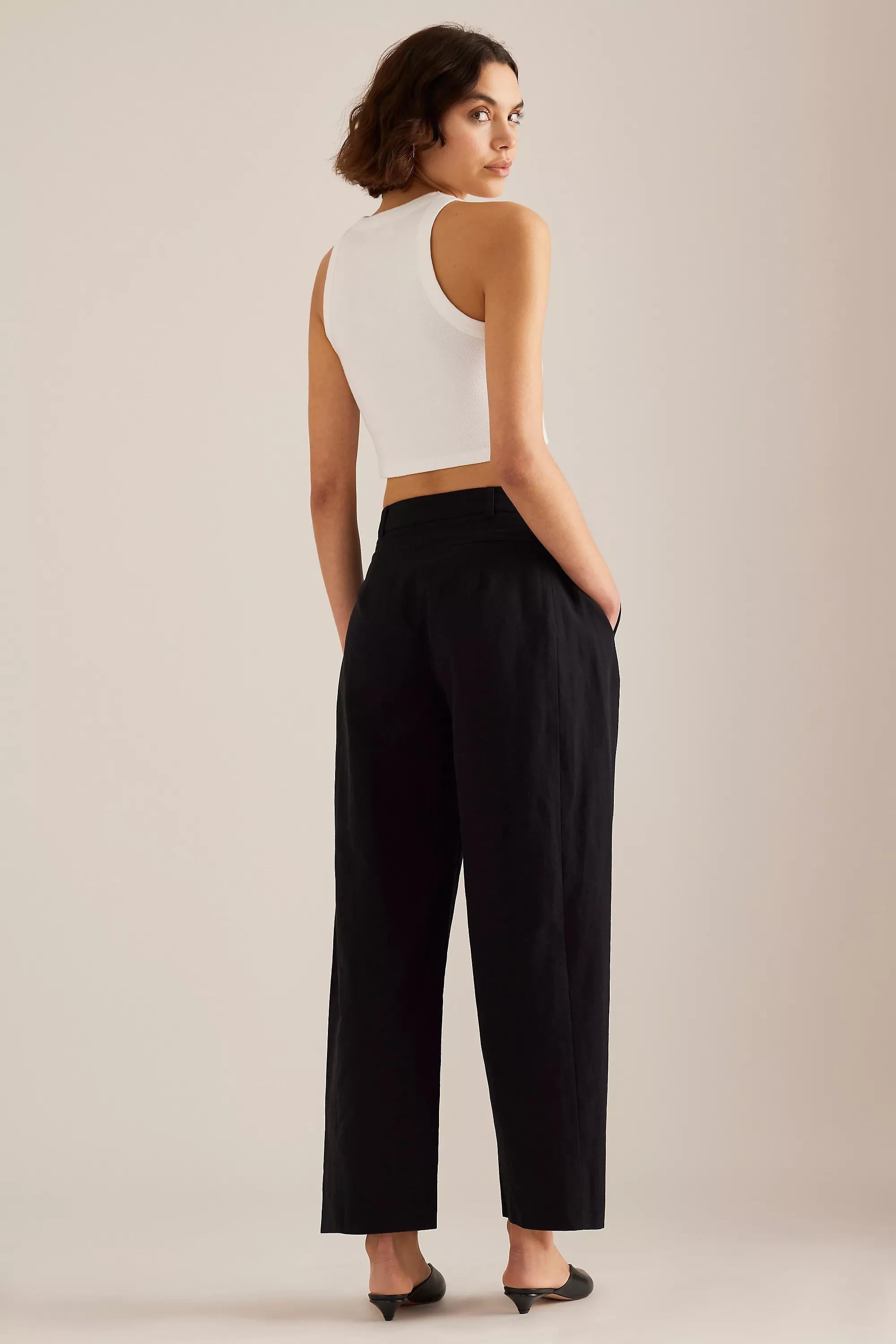 Linen-Blend Barrel Trousers, Black, , large image number 1