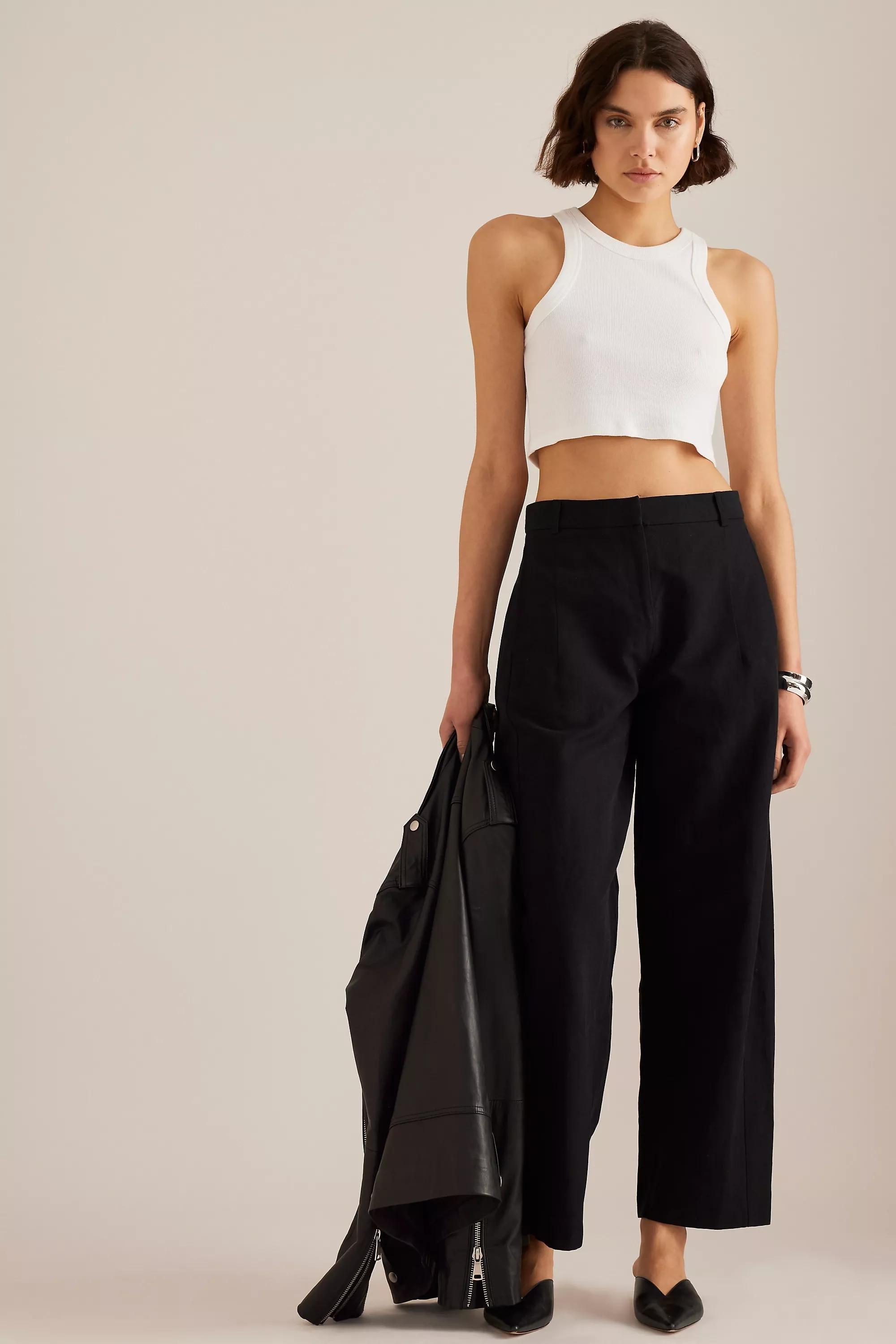 Linen-Blend Barrel Trousers, Black, , large image number 2