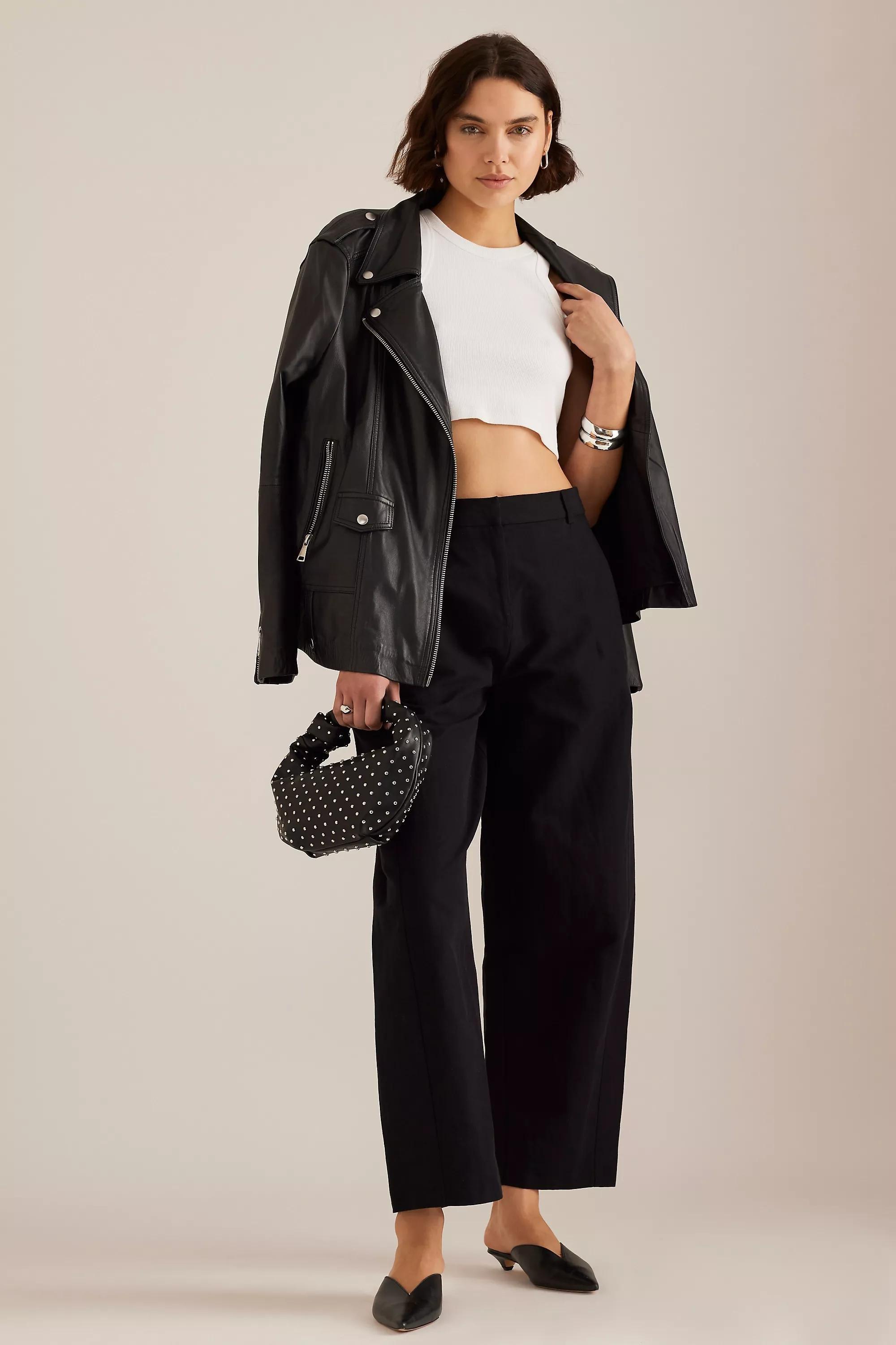 Linen-Blend Barrel Trousers, Black, , large image number 5