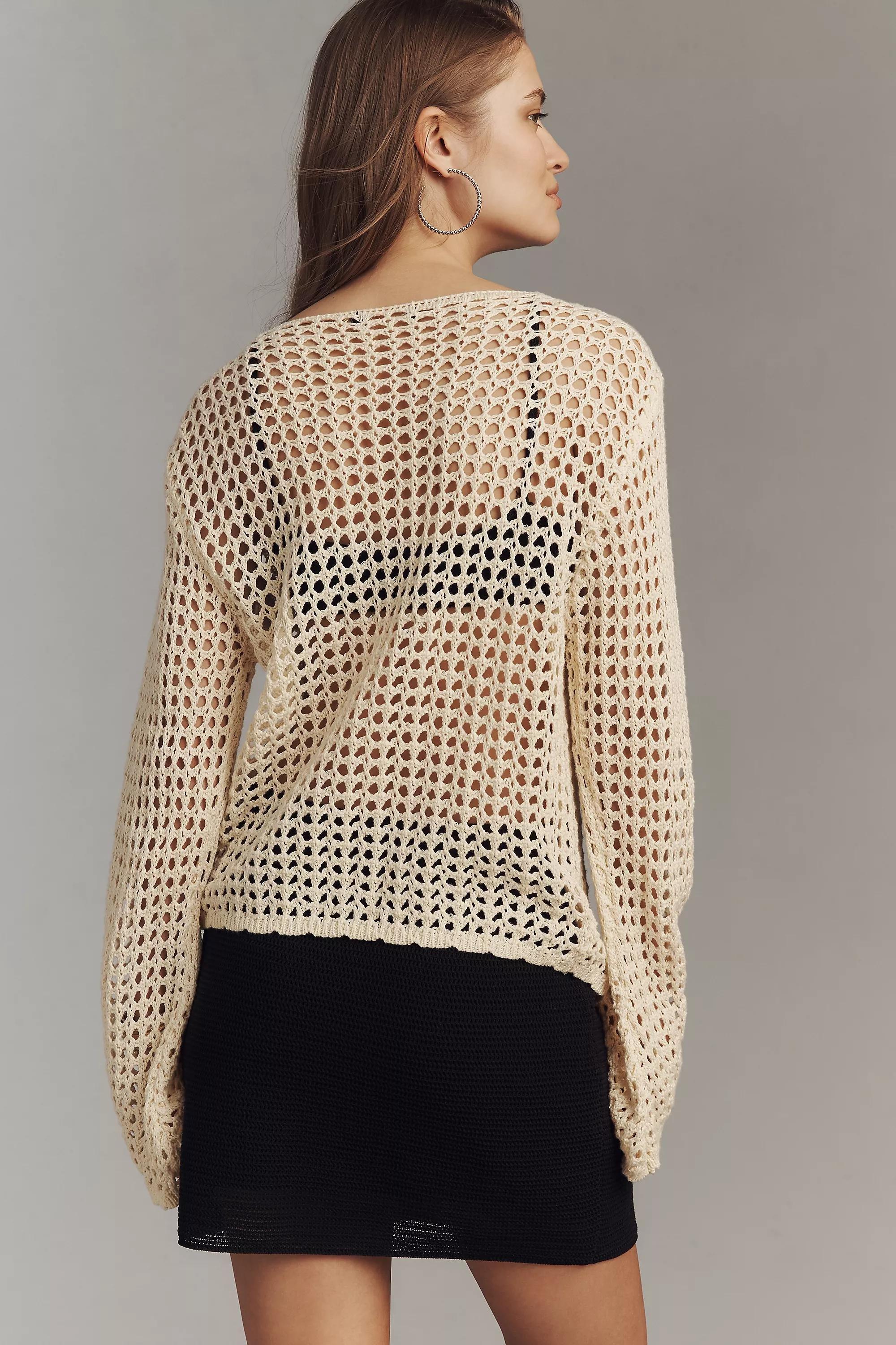 Crochet 3D Rosette Cardigan, Beige, , large image number 1