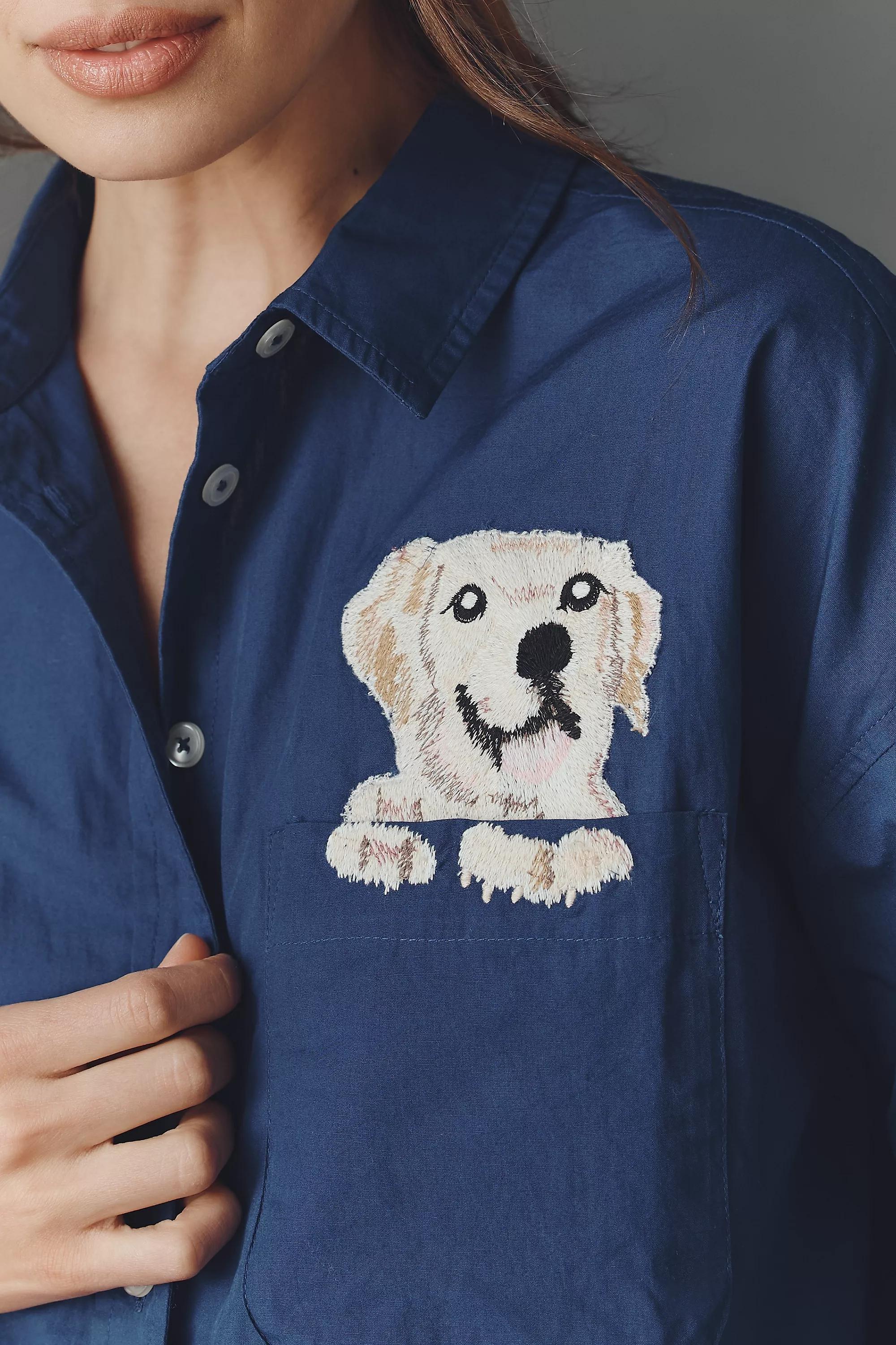 By Maeve Embroidered Pocket Buttondown Shirt, Navy, A501_0041, large image number 2