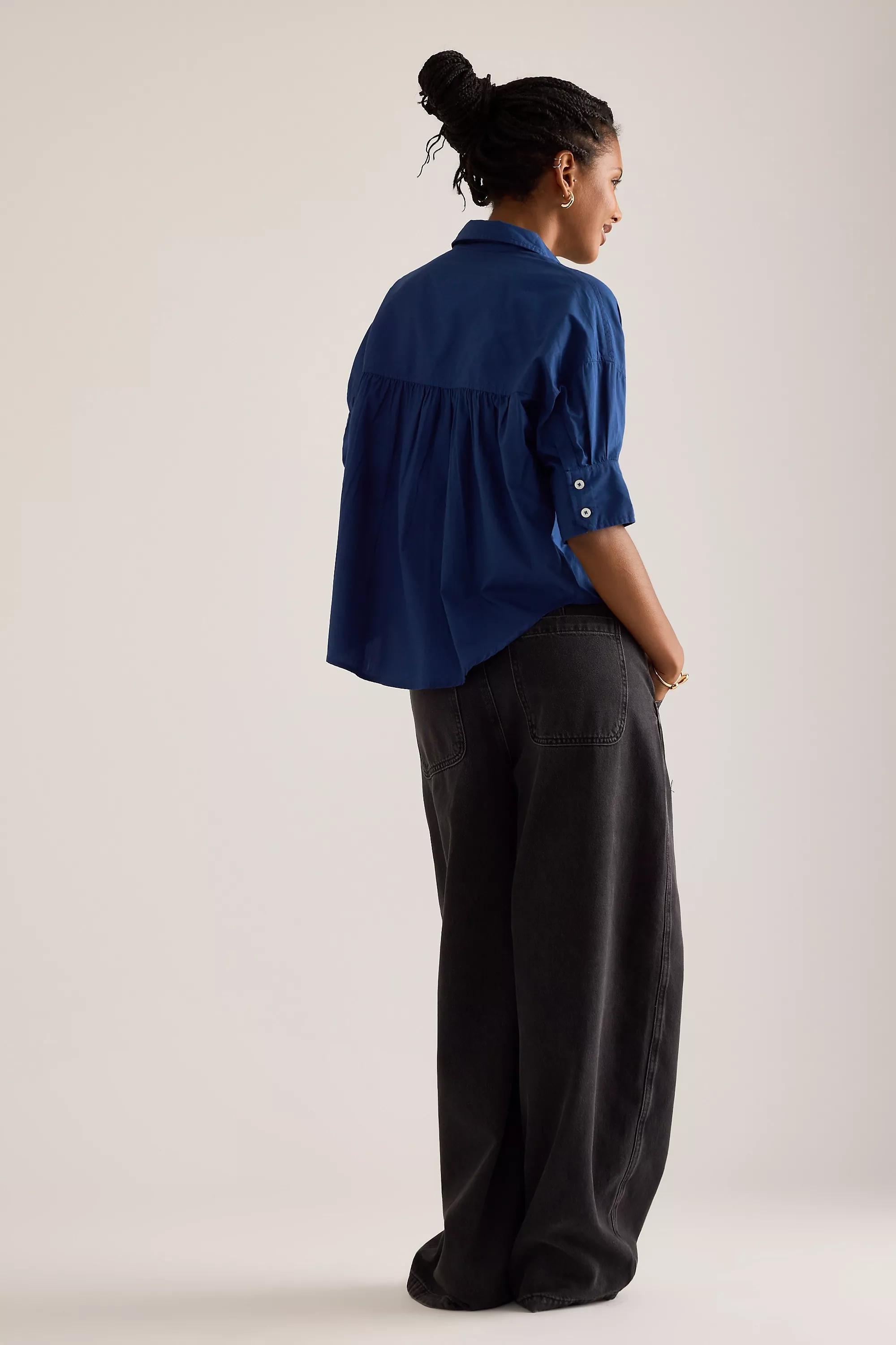 By Maeve Embroidered Pocket Buttondown Shirt, Navy, A501_0041, large image number 3
