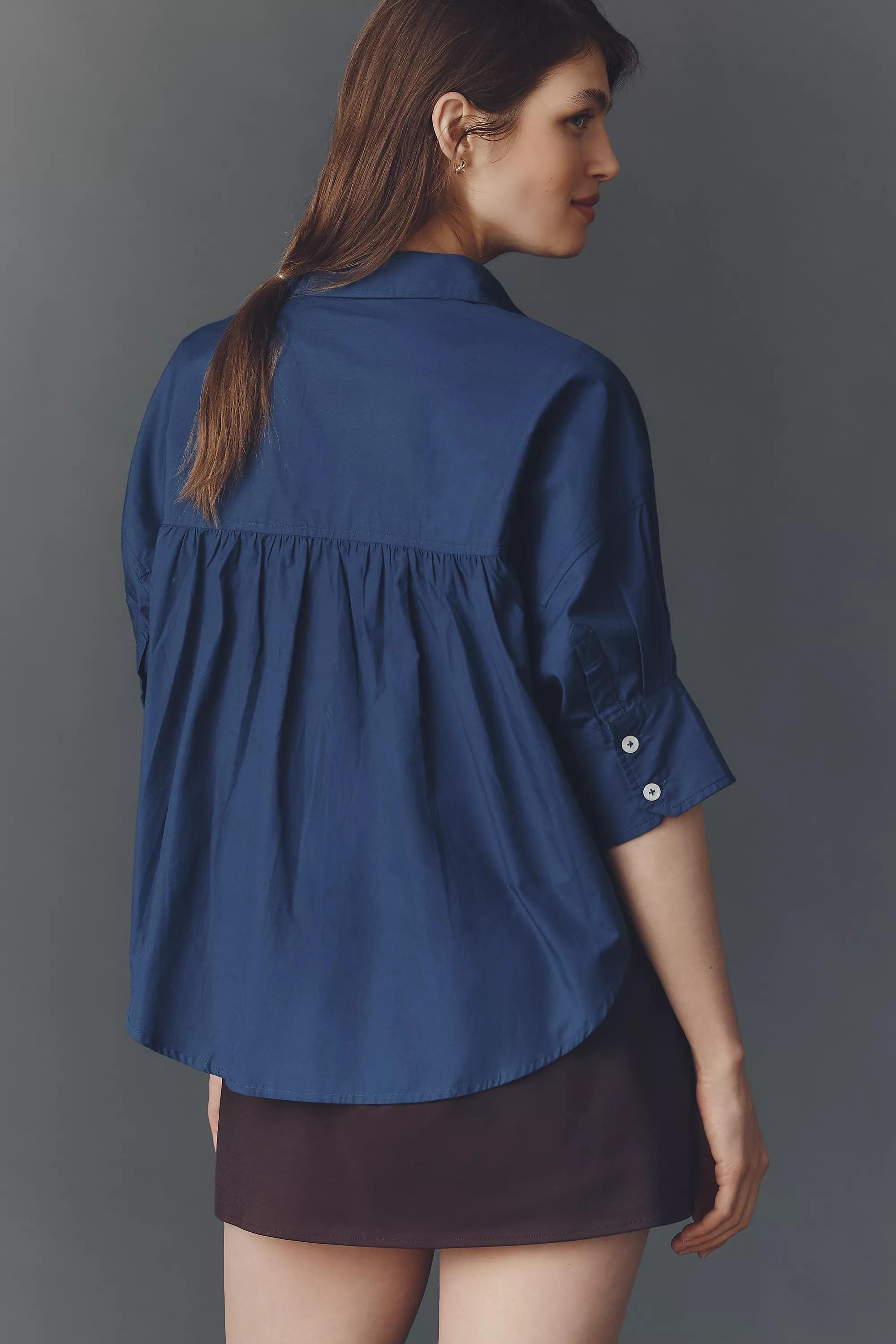 By Maeve Embroidered Pocket Buttondown Shirt, Navy, A501_0041, large image number 4