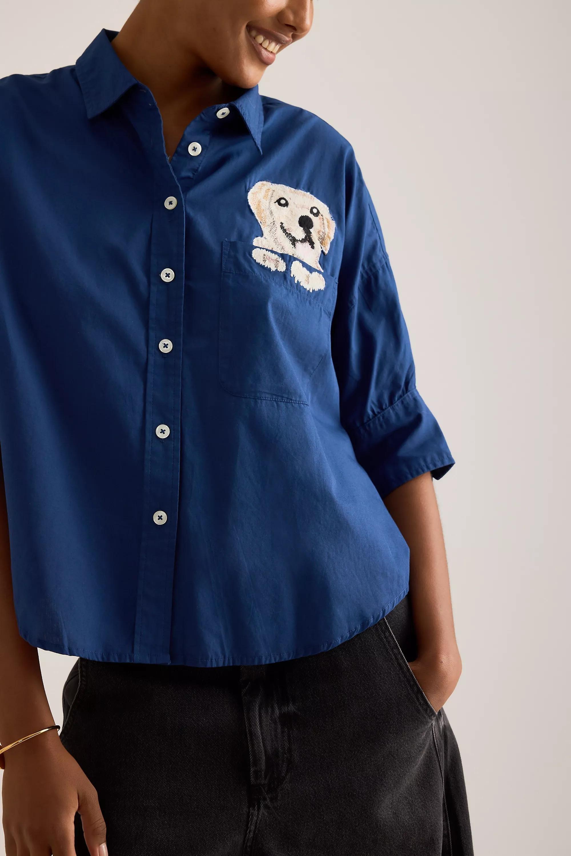 By Maeve Embroidered Pocket Buttondown Shirt, Navy, A501_0041, large image number 8