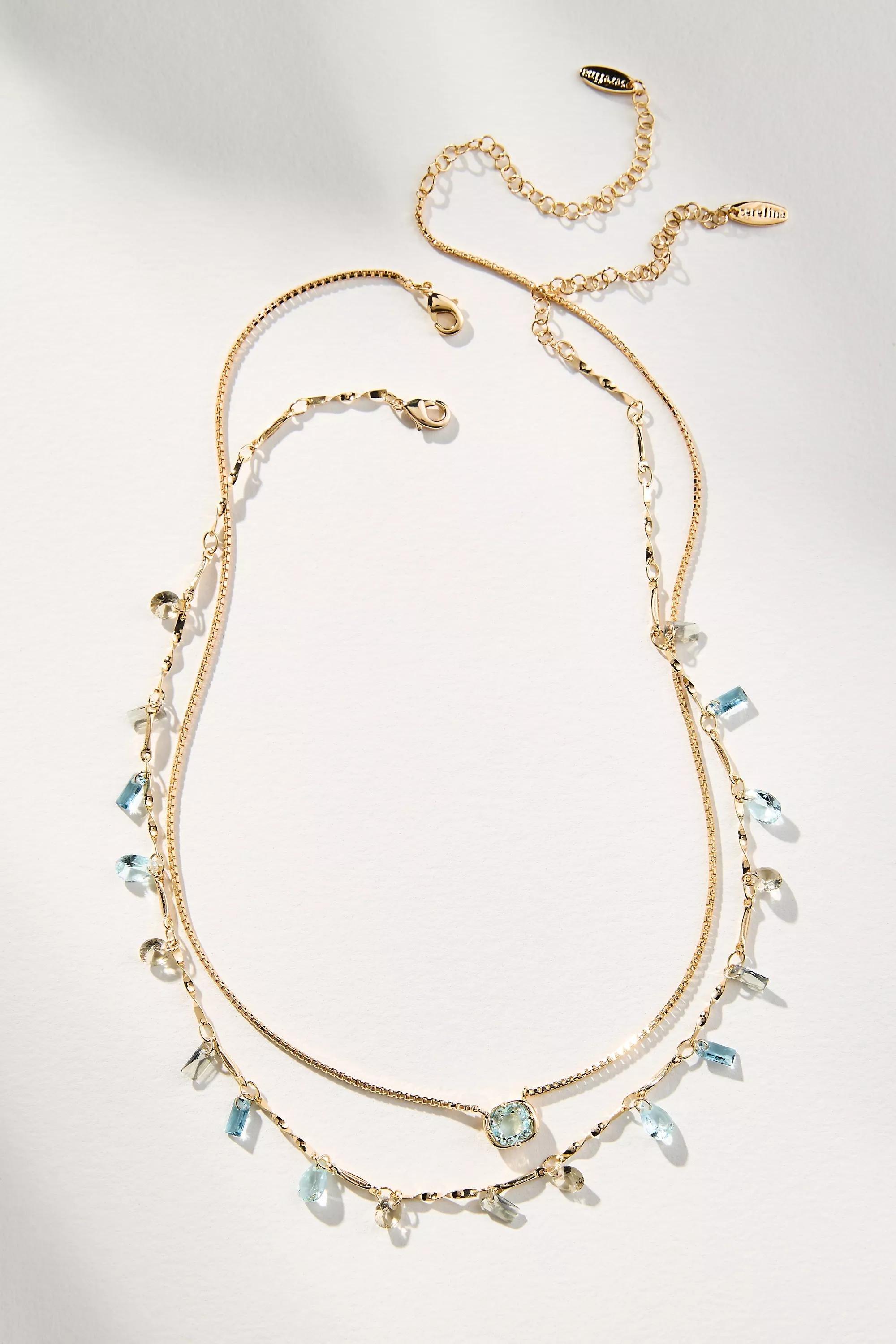 Anthropologie Multi-Chain Necklace, Blue, , medium