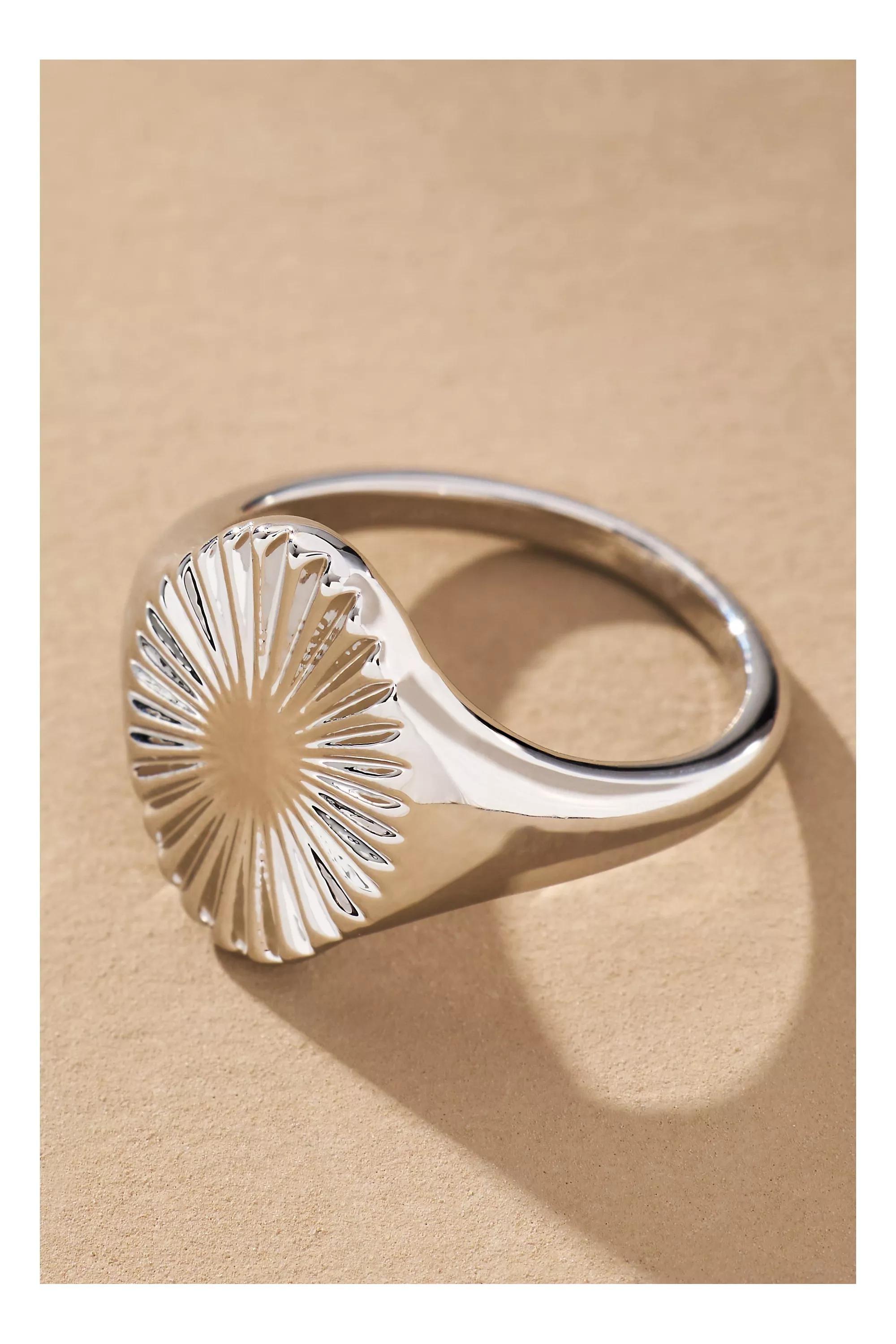 14K Gold-Plated Sunburst Signet Ring, Silver, , large image number 0