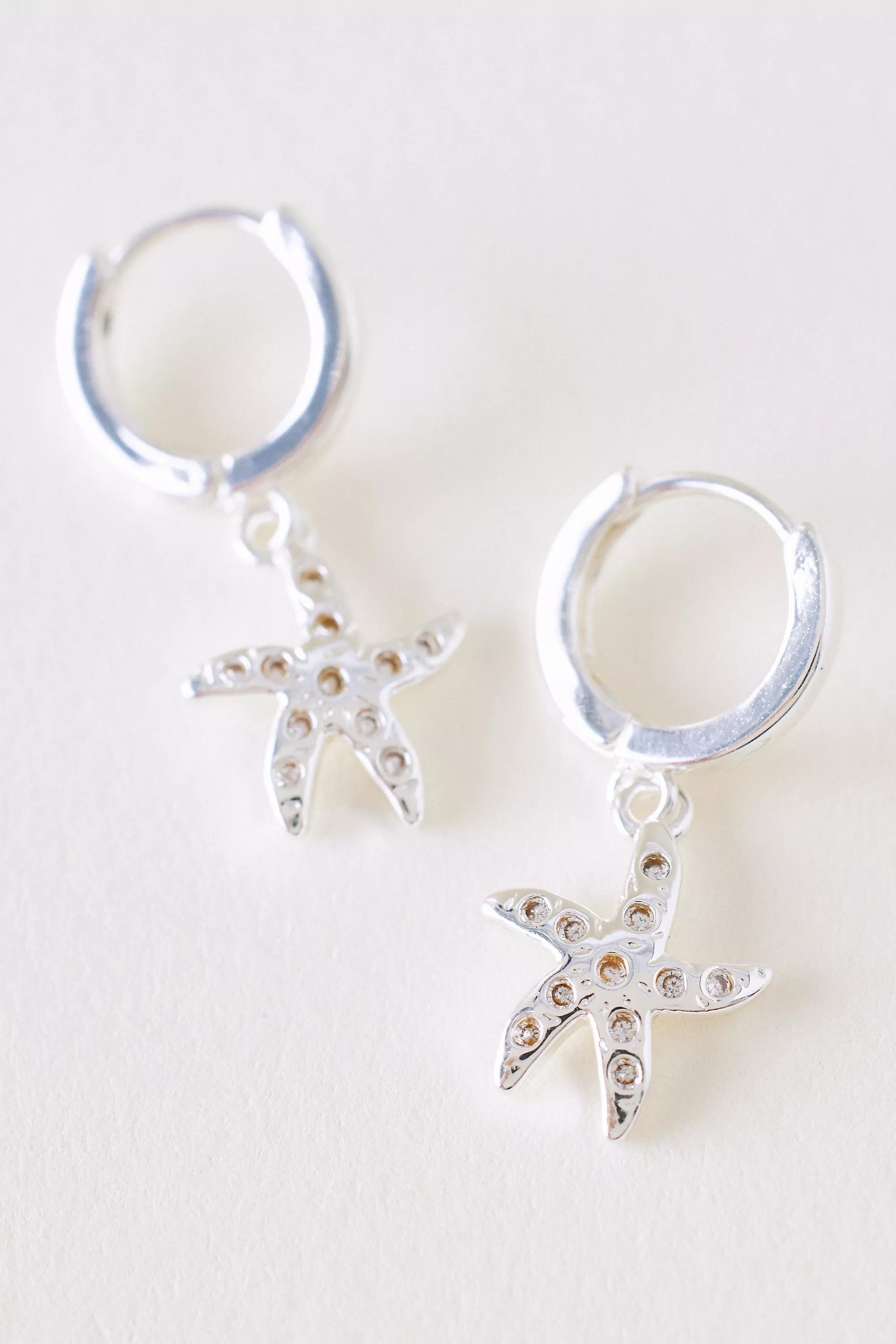 Starfish Huggie Hoop Earrings, Silver, A501_0007, large image number 1