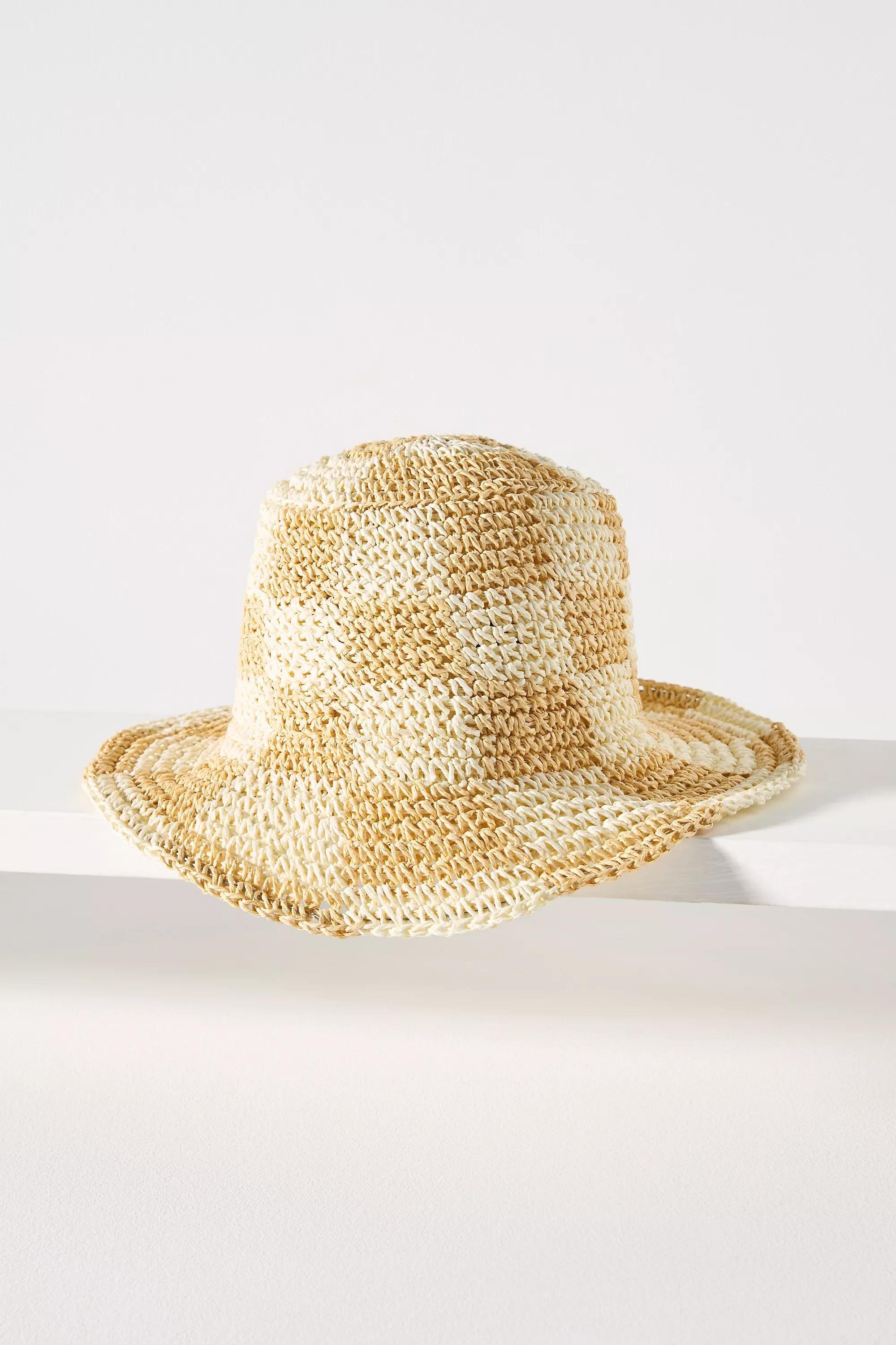 Yellow Wyeth Checkered Straw Bucket Hat, , medium