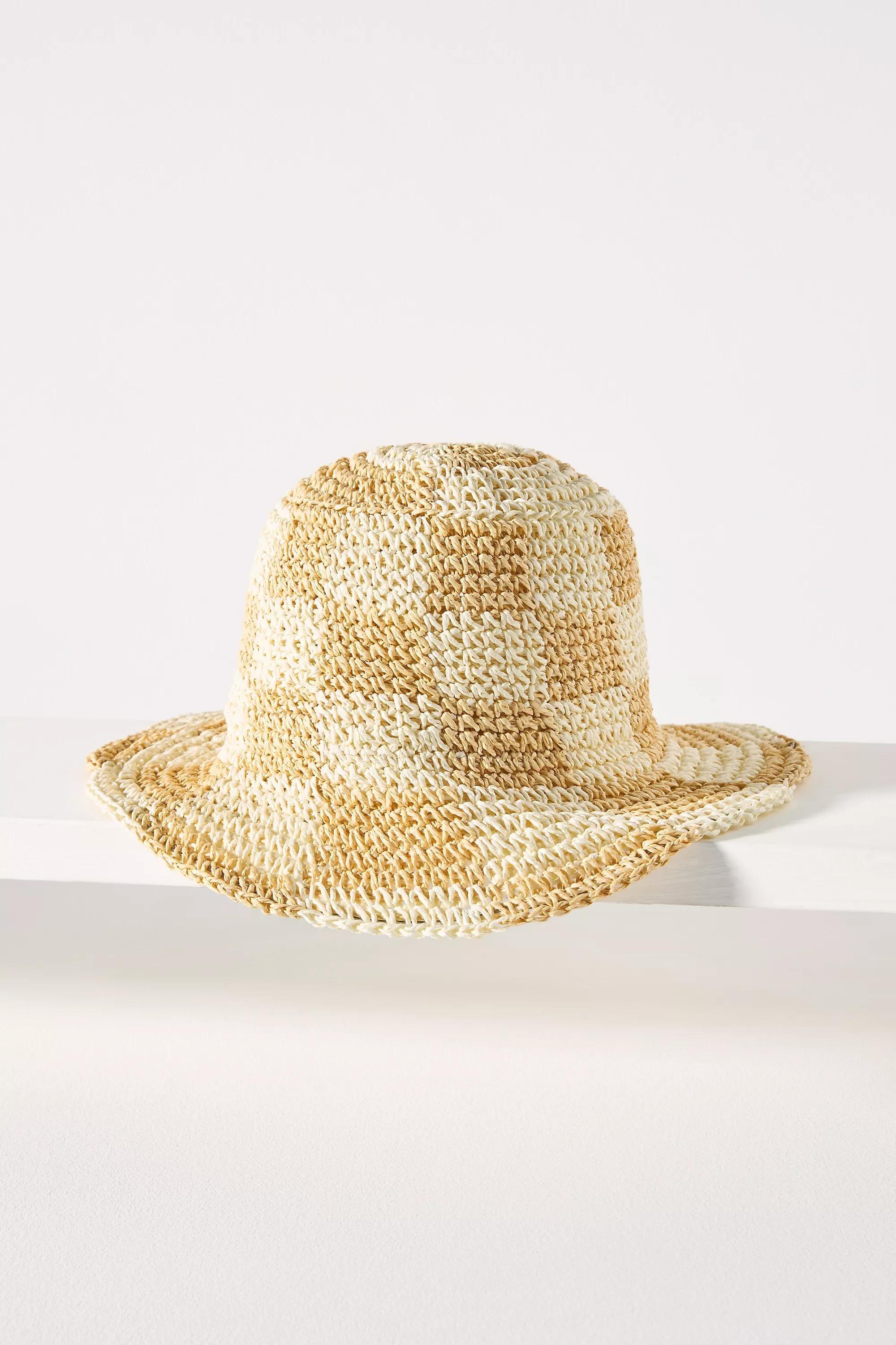 Yellow Wyeth Checkered Straw Bucket Hat, A501_0072, large image number 1
