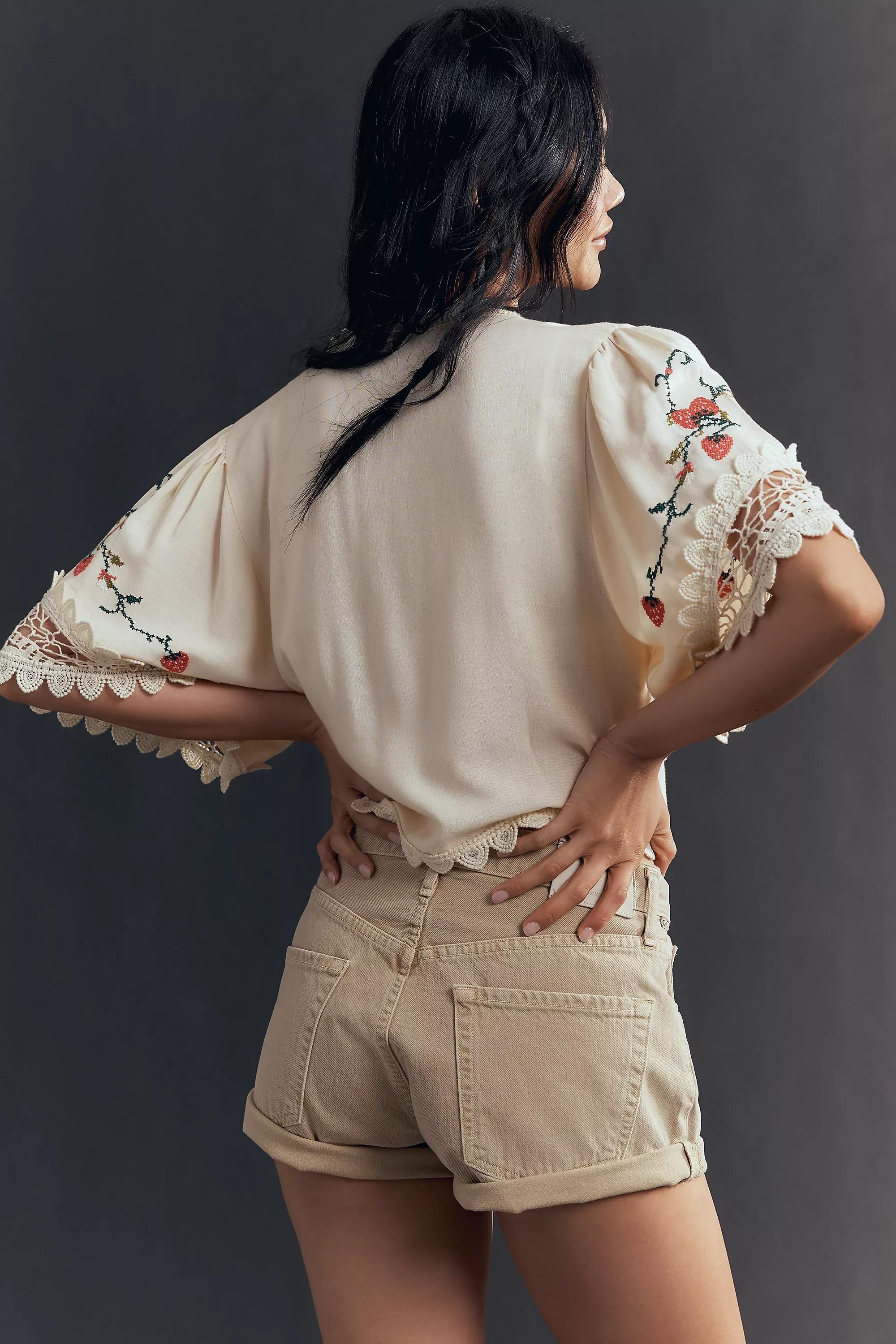 By Anthropologie Tie-Front Embroidered Kimono, Cream, A501_0012, large image number 1