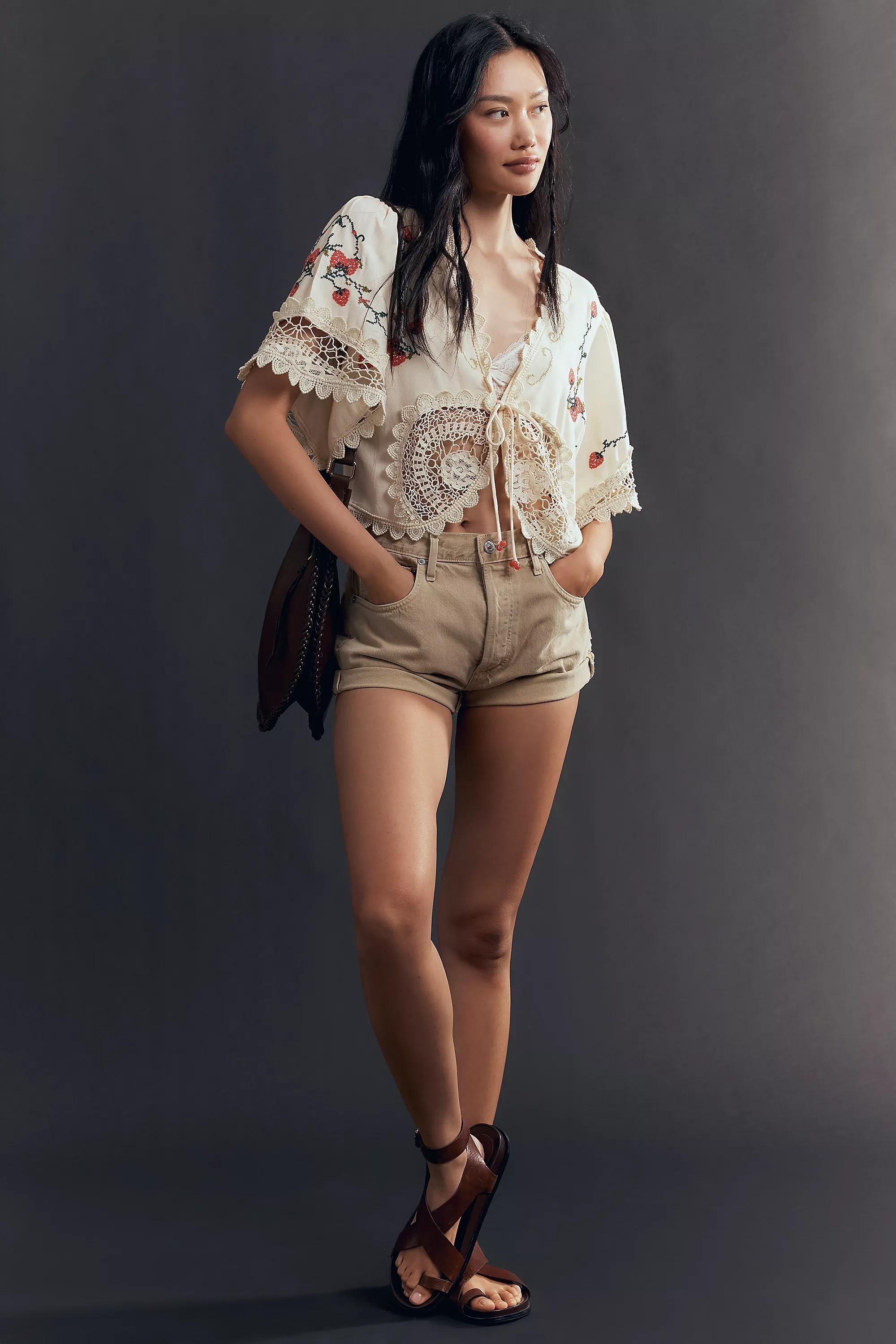 By Anthropologie Tie-Front Embroidered Kimono, Cream, A501_0012, large image number 2
