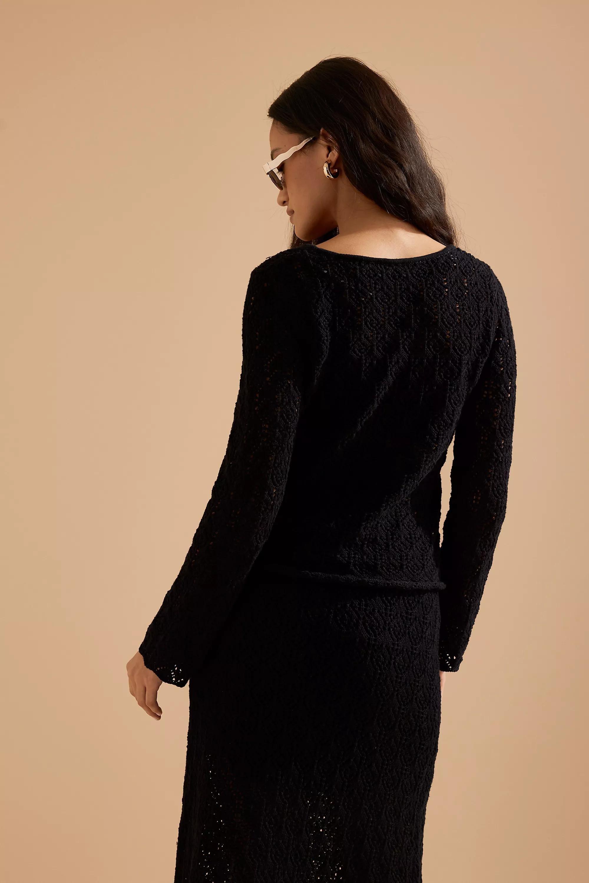 Selected Femme Niva Long-Sleeve Crochet Top, Black, , large image number 1
