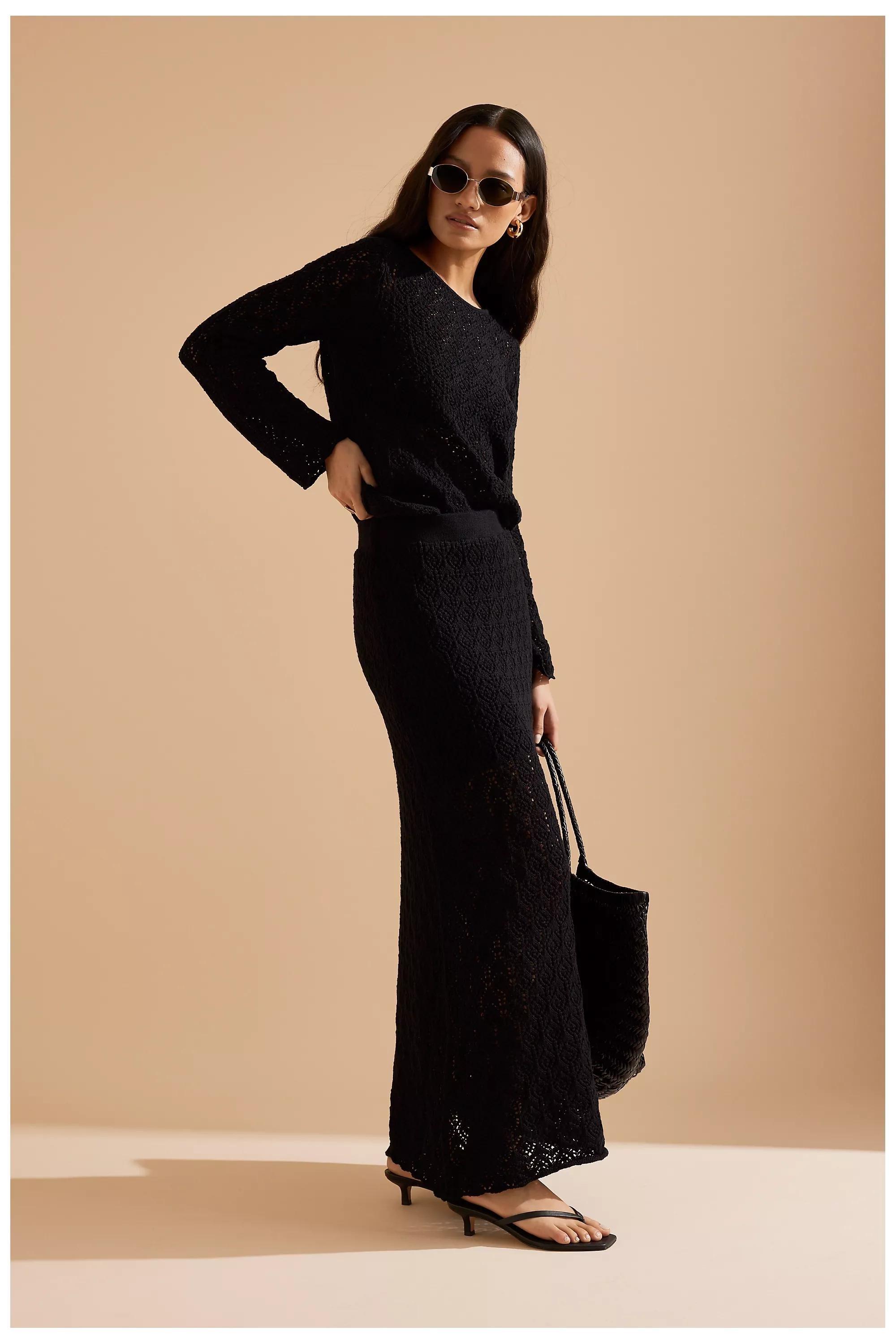 Selected Femme Niva Long-Sleeve Crochet Top, Black, , large image number 4