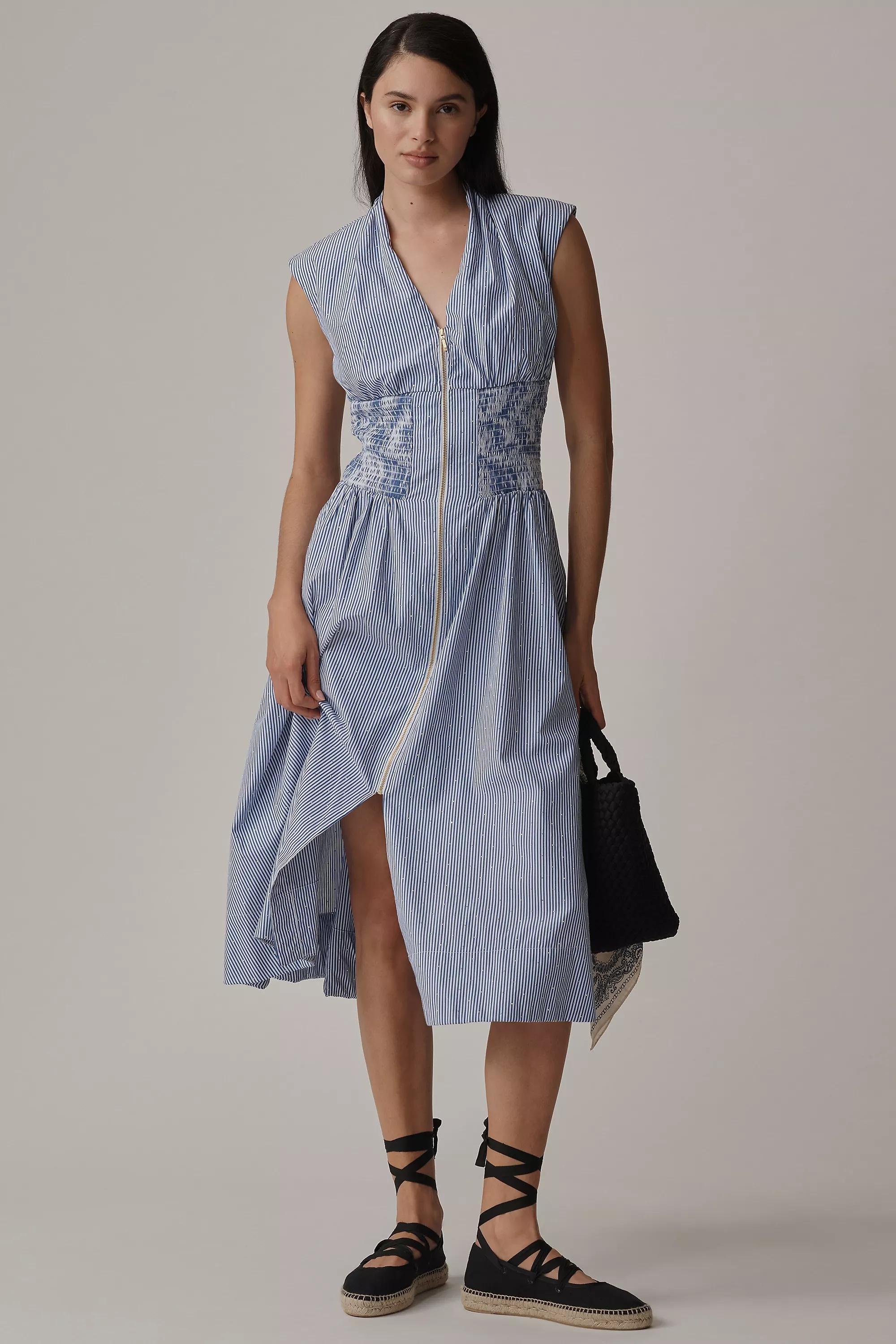 Anthropologie Ruched Shirt Dress, Blue, A501_0049, medium