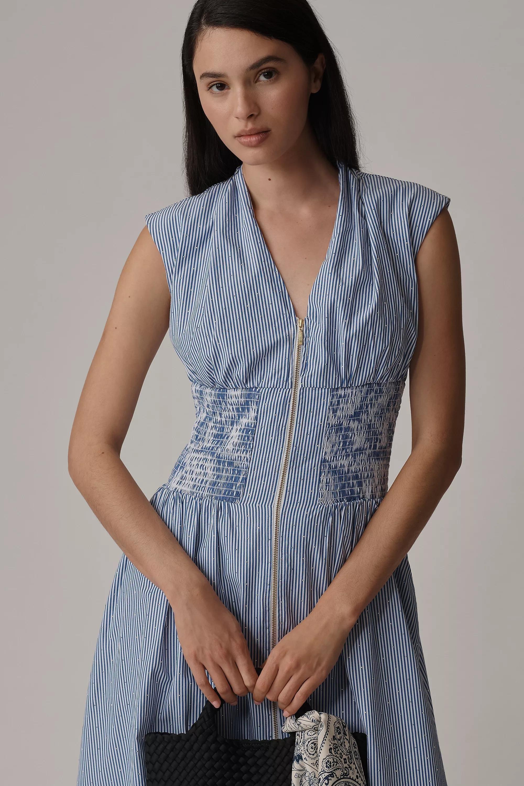 Anthropologie Ruched Shirt Dress, Blue, A501_0049, medium