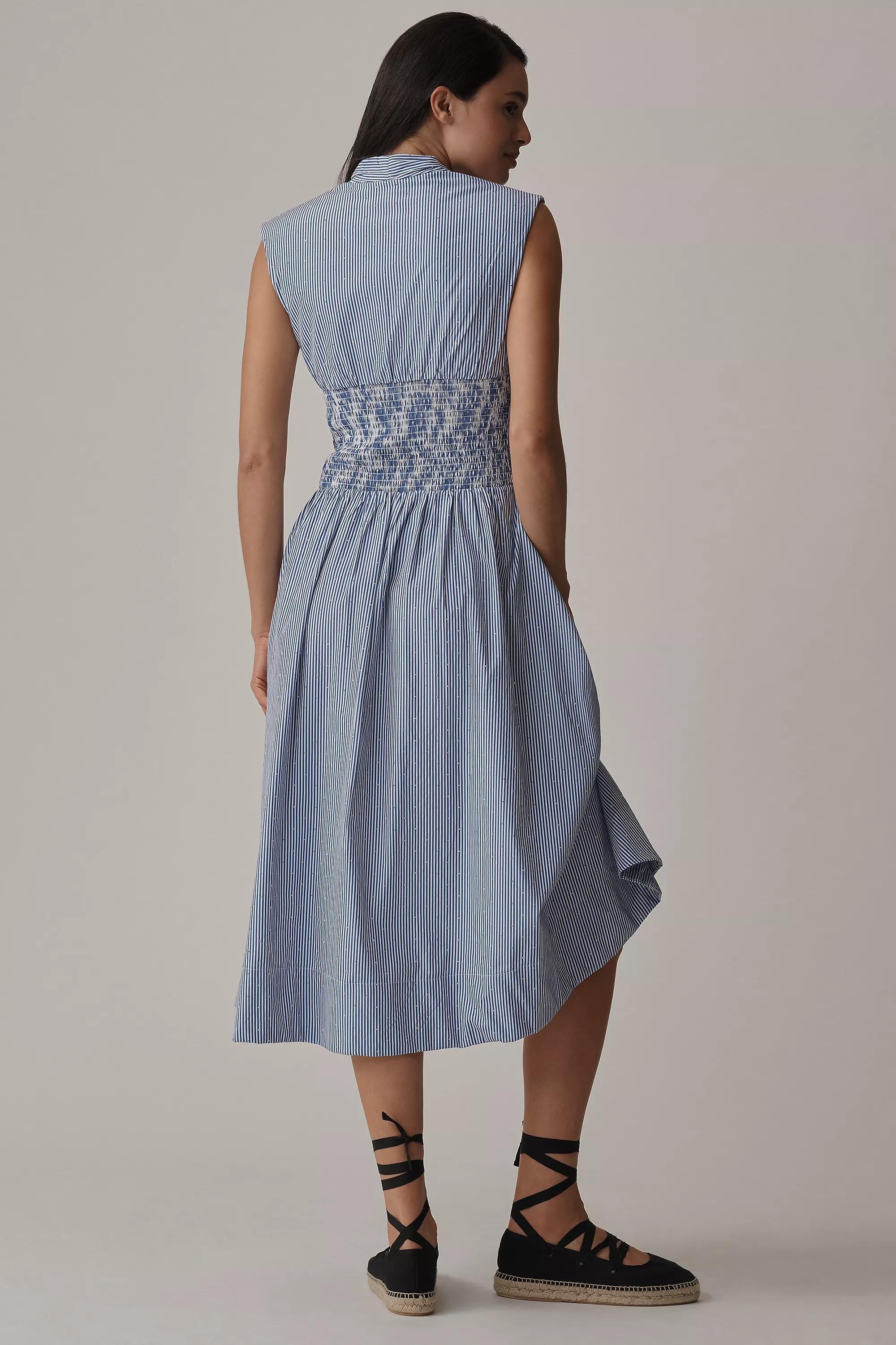 Anthropologie Ruched Shirt Dress, Blue, A501_0049, medium