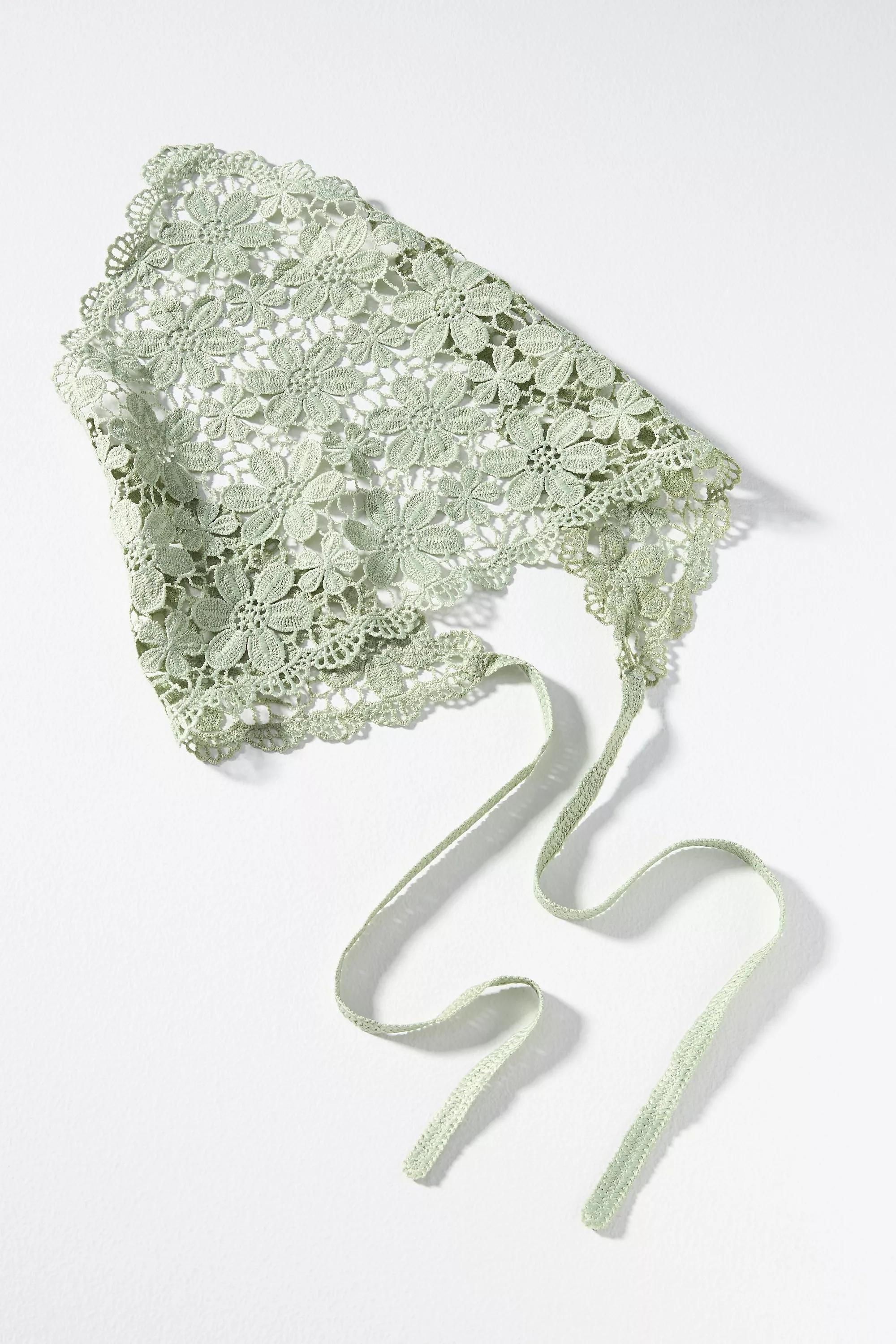 Green Moss By Anthropologie Floral Crochet Hair Scarf, , medium