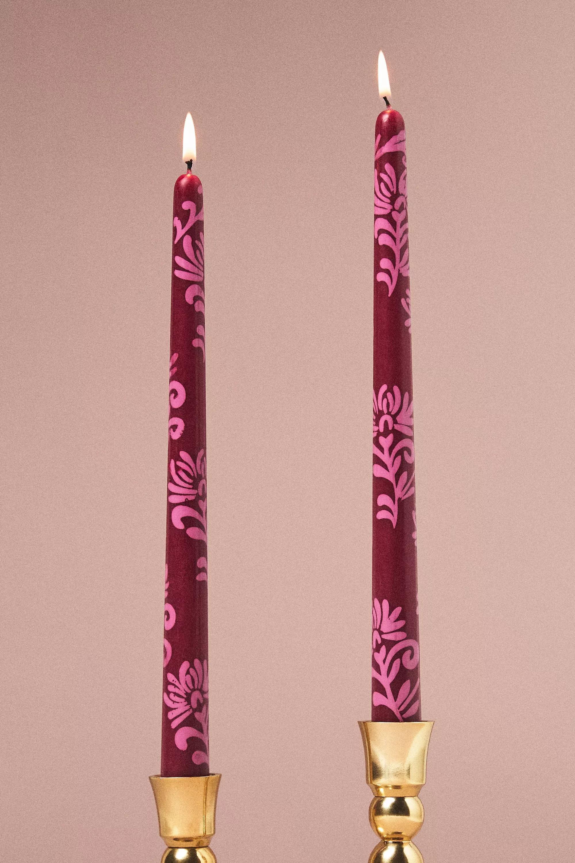 Hand Painted Leora Taper Candles, Set Of 2, Purple, A501_0050, large image number 0