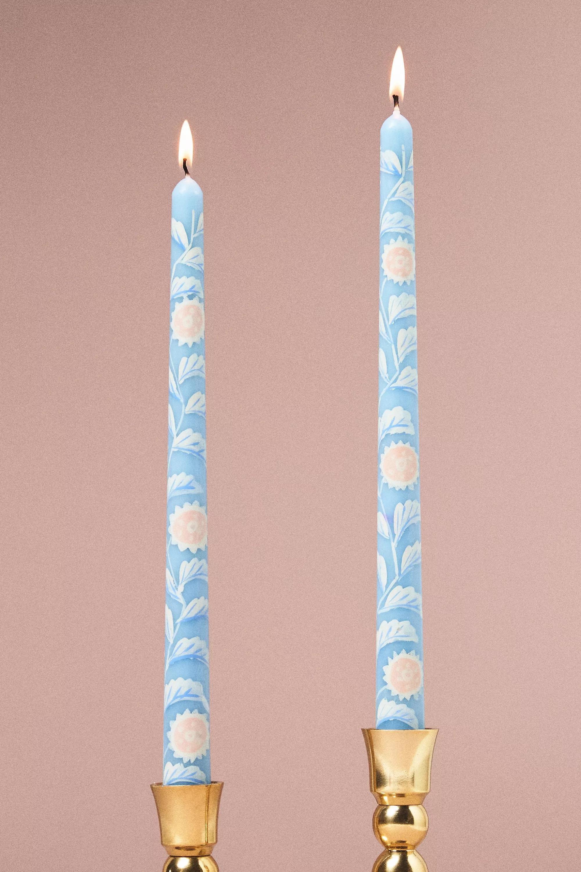 Hand Painted Leora Taper Candles, Set Of 2, Blue, A501_0040, large image number 0