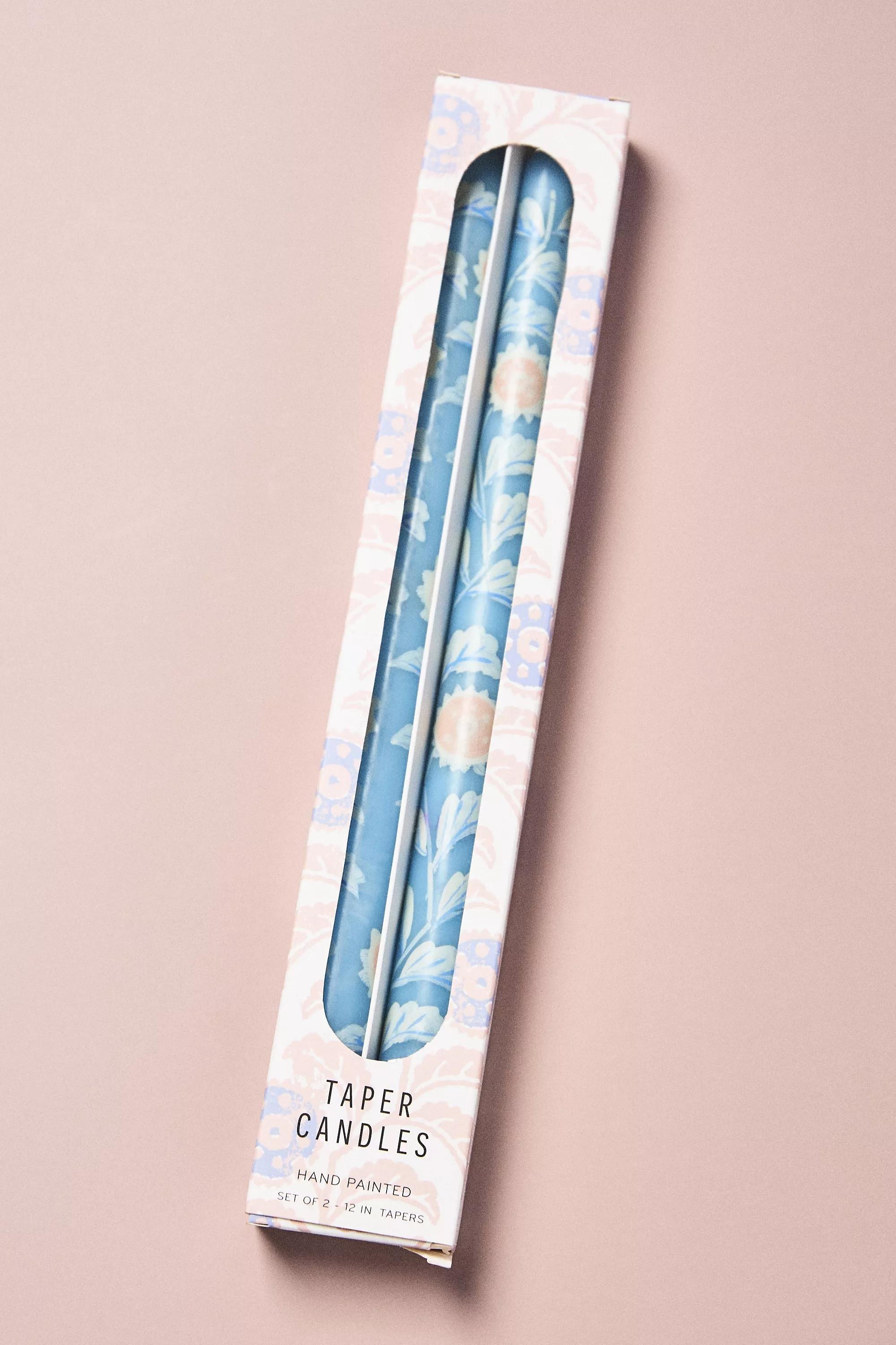 Hand Painted Leora Taper Candles, Set Of 2, Blue, A501_0040, large image number 1