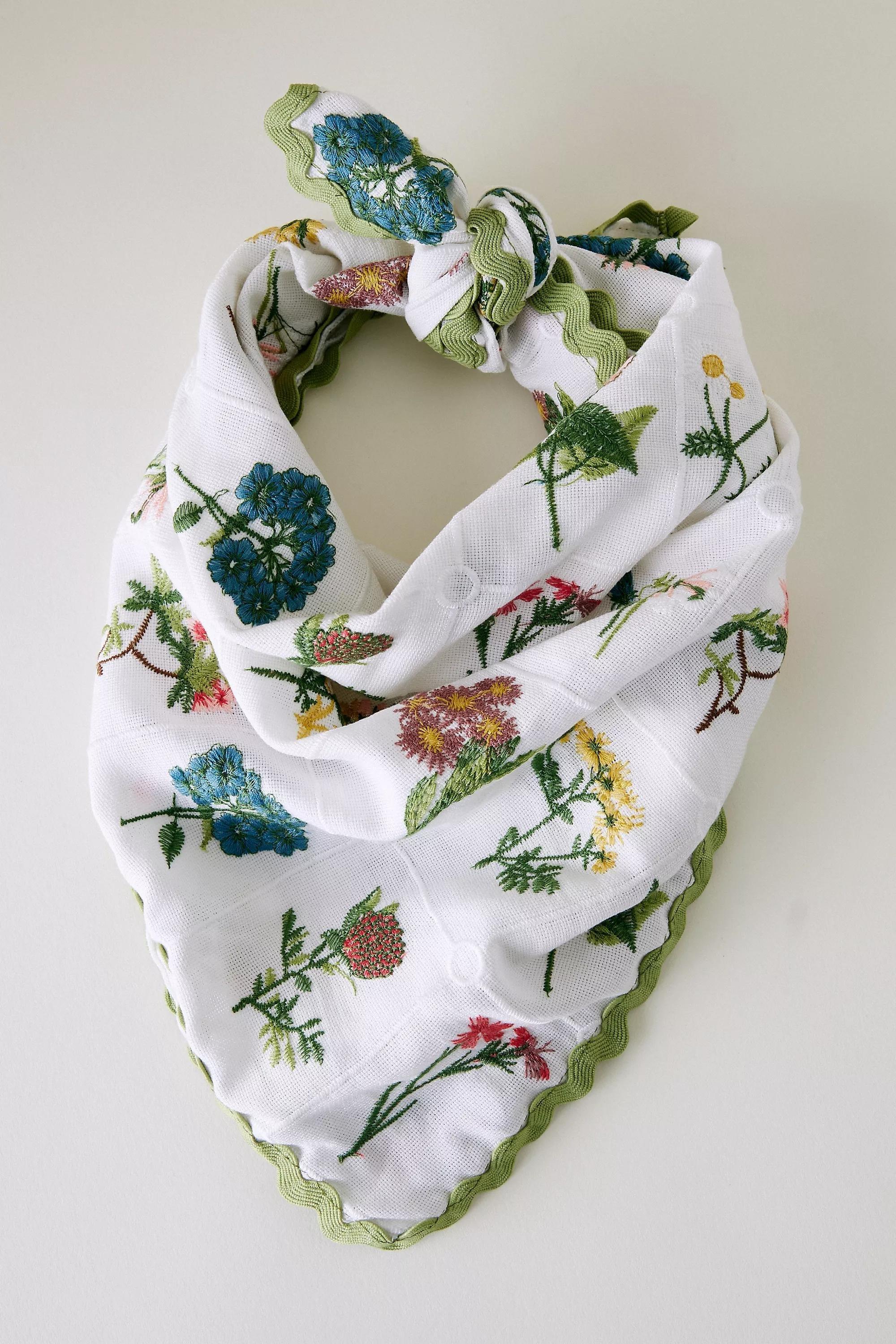 Floral Embroidered Headscarf, White, A501_0010, large image number 0
