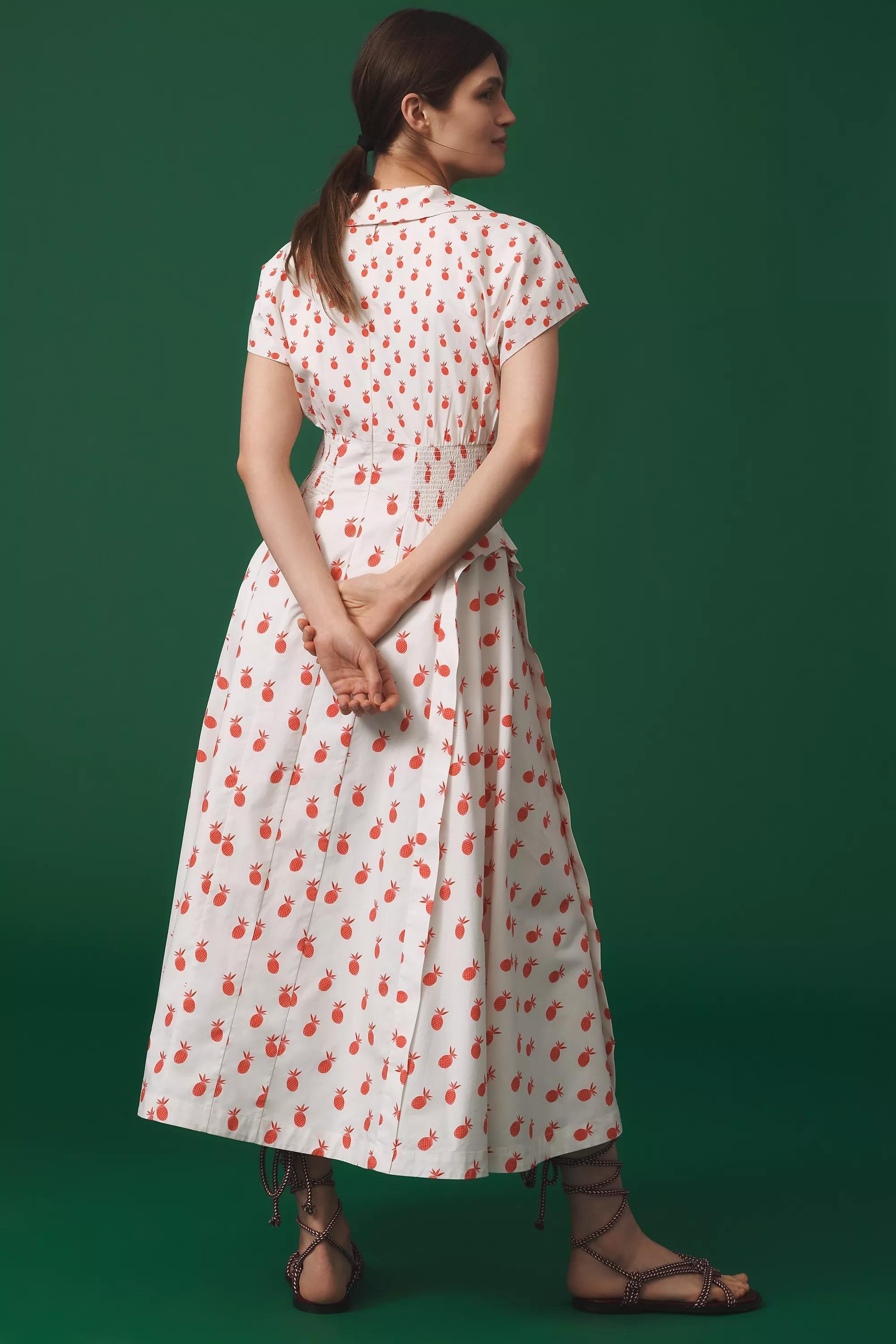 RED PATTERN By Anthropologie Short-Sleeve V-Neck Pleated Midi Dress, , large image number 1