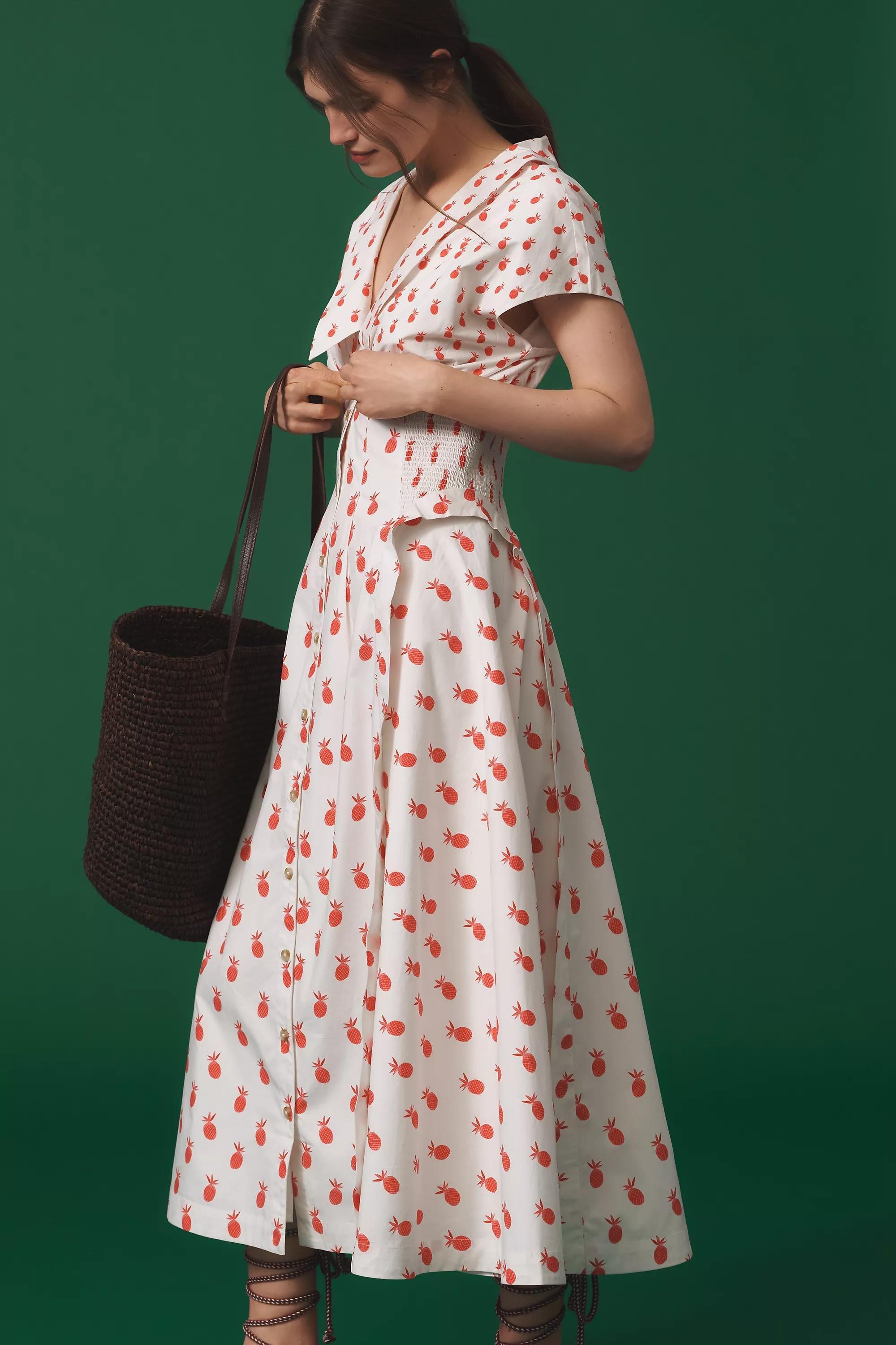 RED PATTERN By Anthropologie Short-Sleeve V-Neck Pleated Midi Dress, , large image number 2