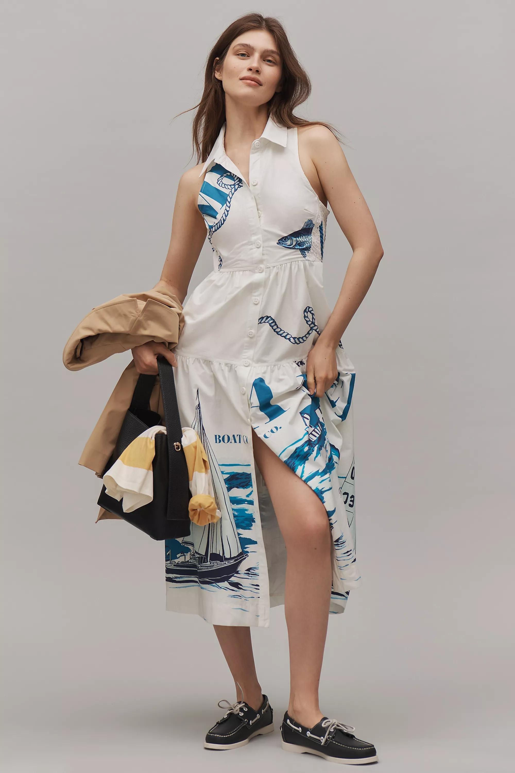 By Maeve Patterned Sleeveless Midi Shirt Dress, White, , large image number 0