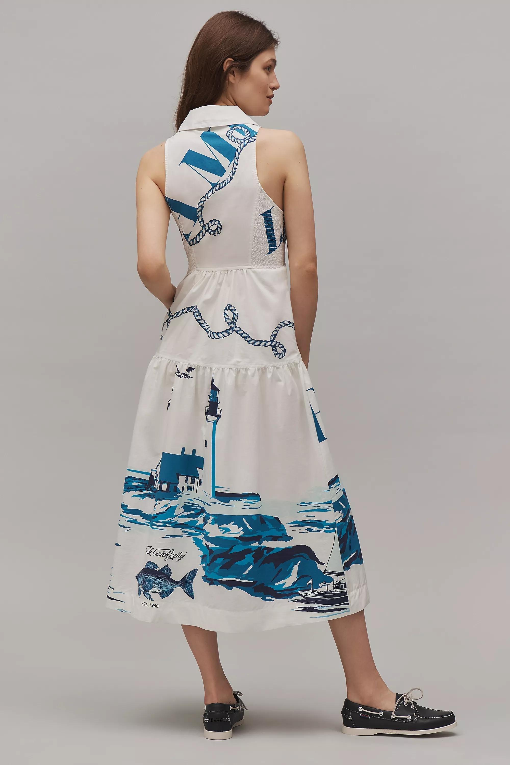 By Maeve Patterned Sleeveless Midi Shirt Dress, White, , large image number 1