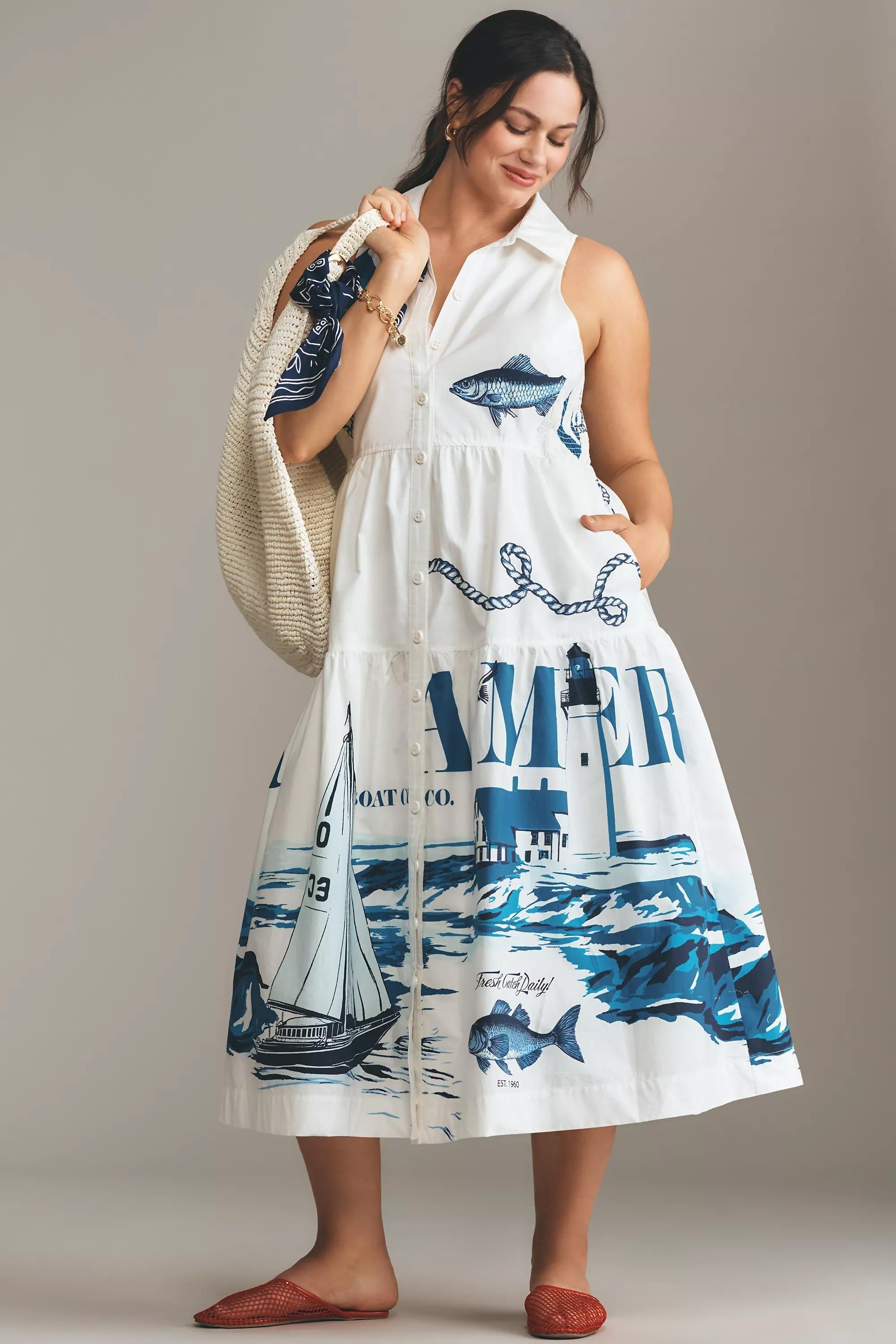 By Maeve Patterned Sleeveless Midi Shirt Dress, White, , large image number 4