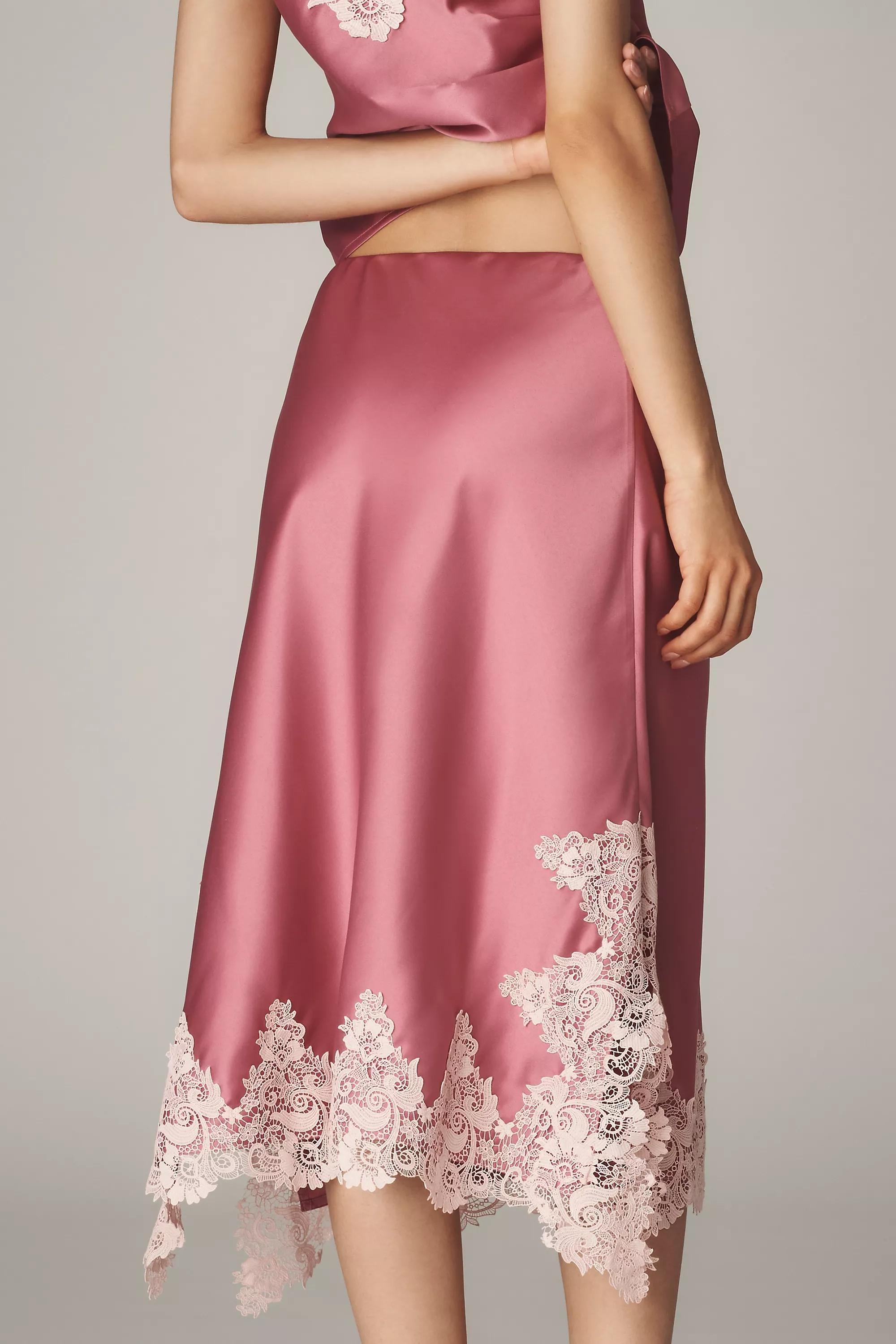 ROSE By Anthropologie Lace-Trim Bias-Cut Midi Slip Skirt, , large image number 1