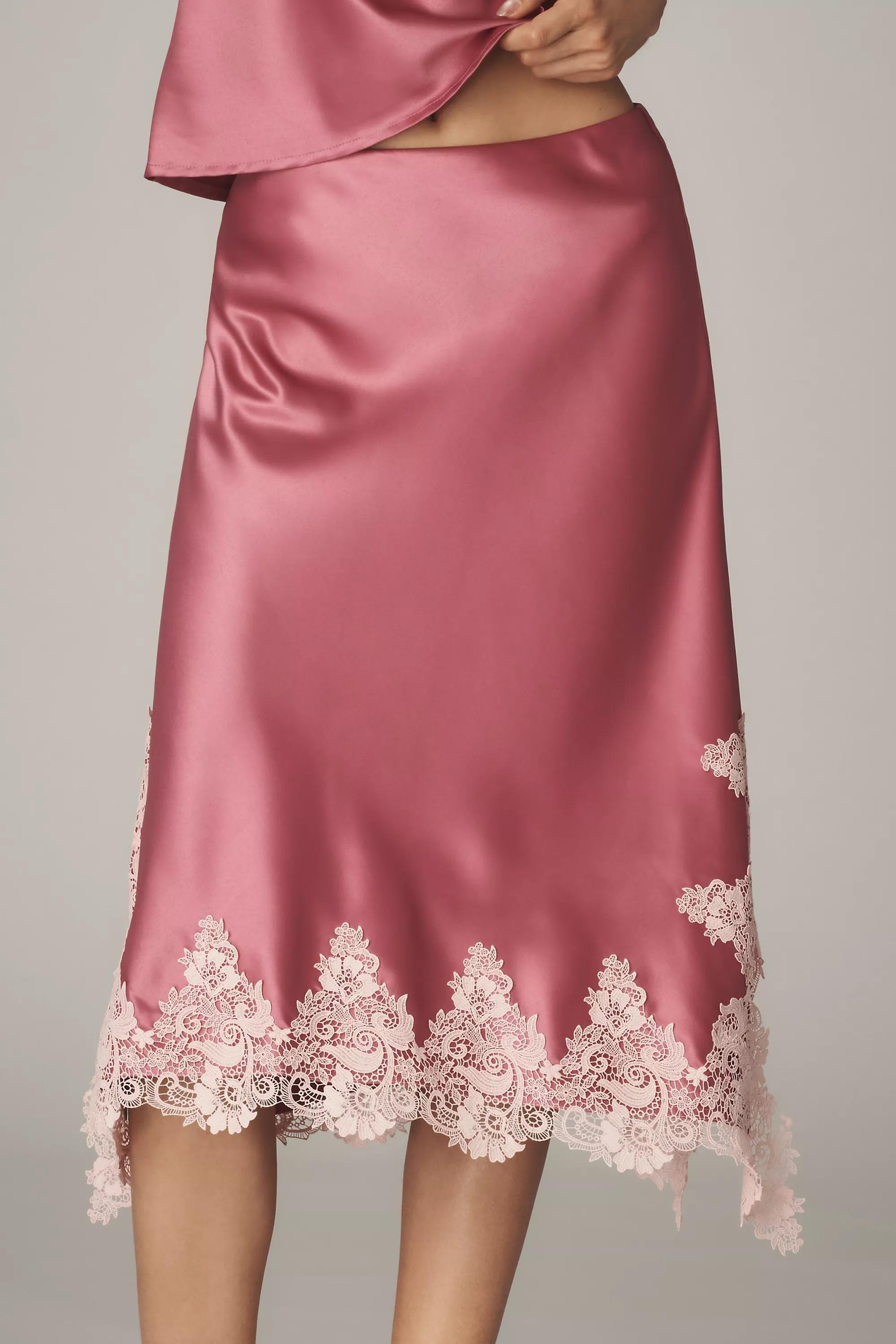 ROSE By Anthropologie Lace-Trim Bias-Cut Midi Slip Skirt, , large image number 2