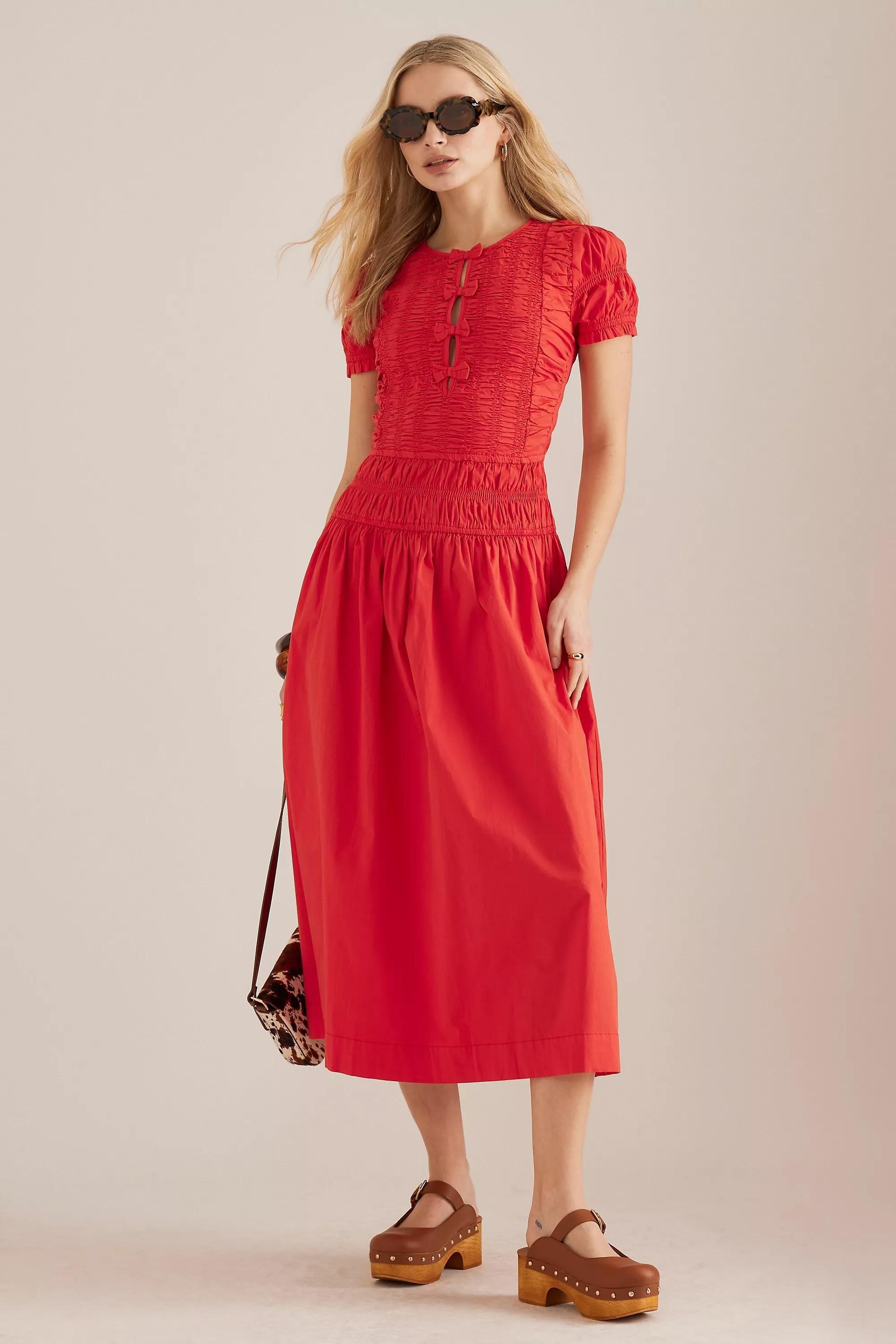 Anthropologie Ruched Milkmaid Midi Dress, , large image number 0