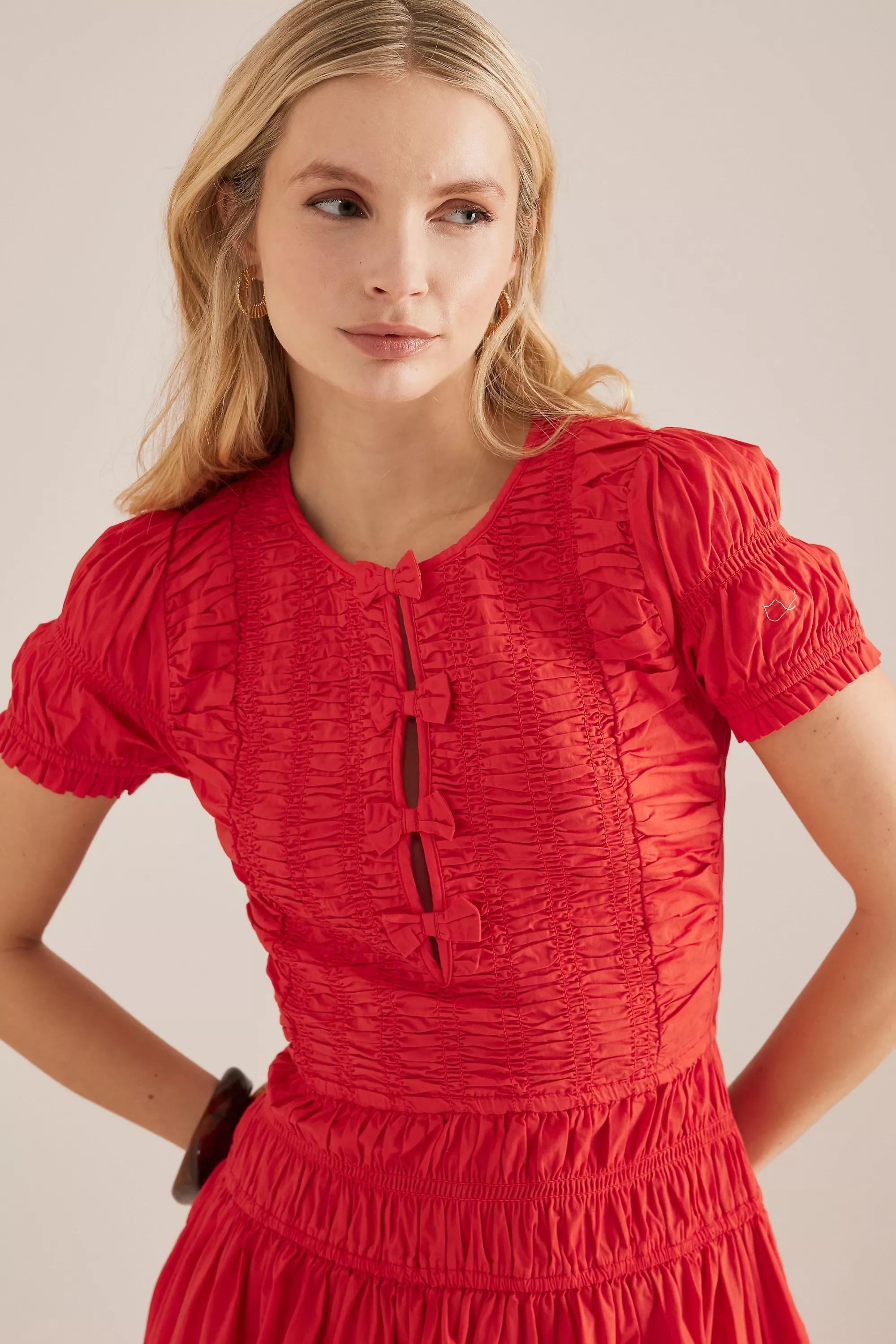 Anthropologie Ruched Milkmaid Midi Dress, , large image number 1