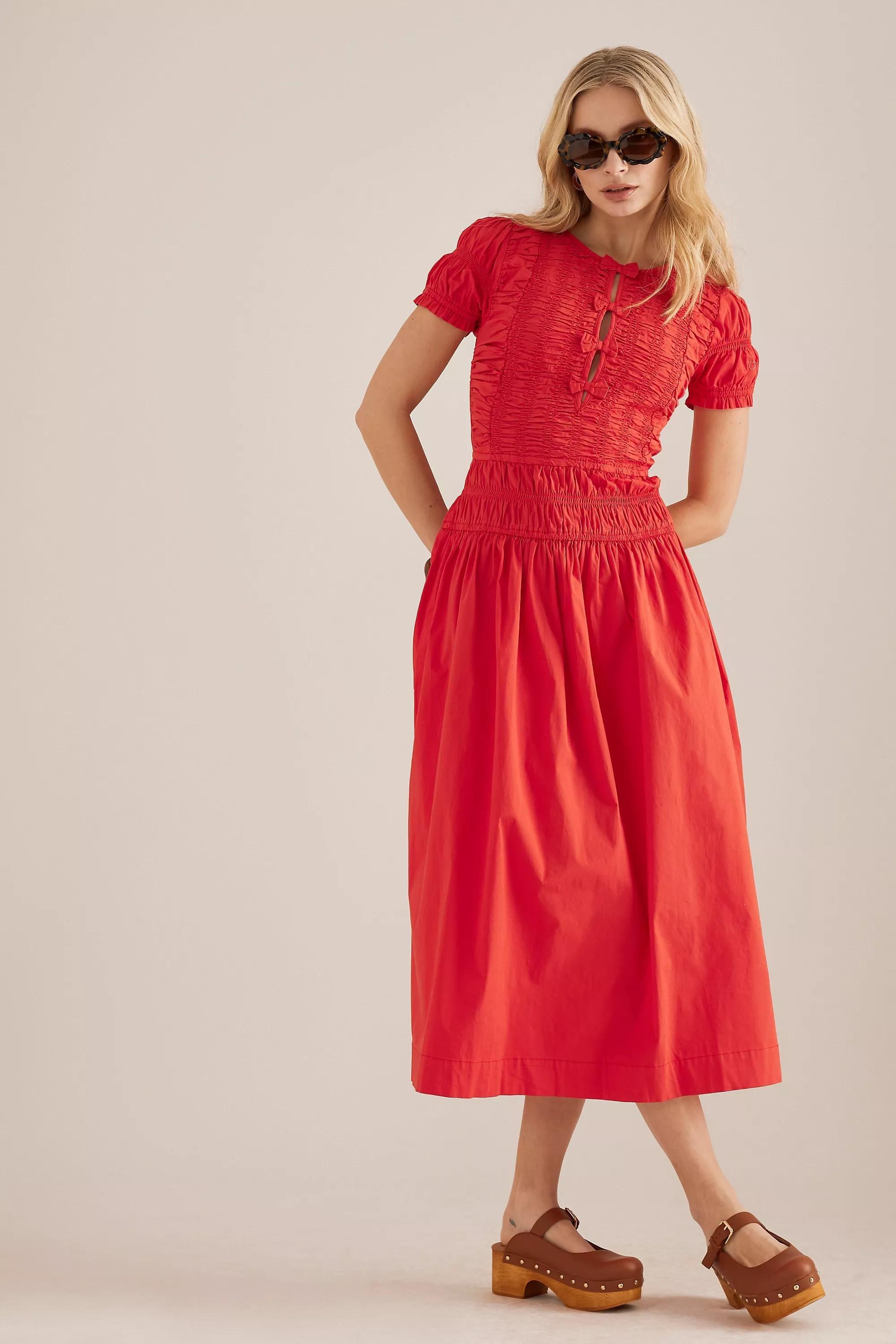 Anthropologie Ruched Milkmaid Midi Dress, , large image number 2