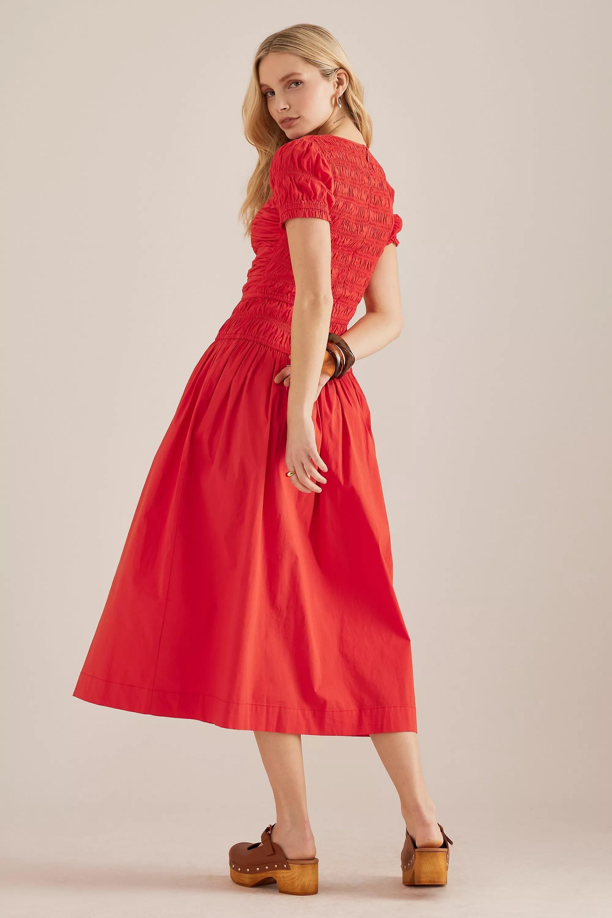 Anthropologie Ruched Milkmaid Midi Dress, , large image number 4