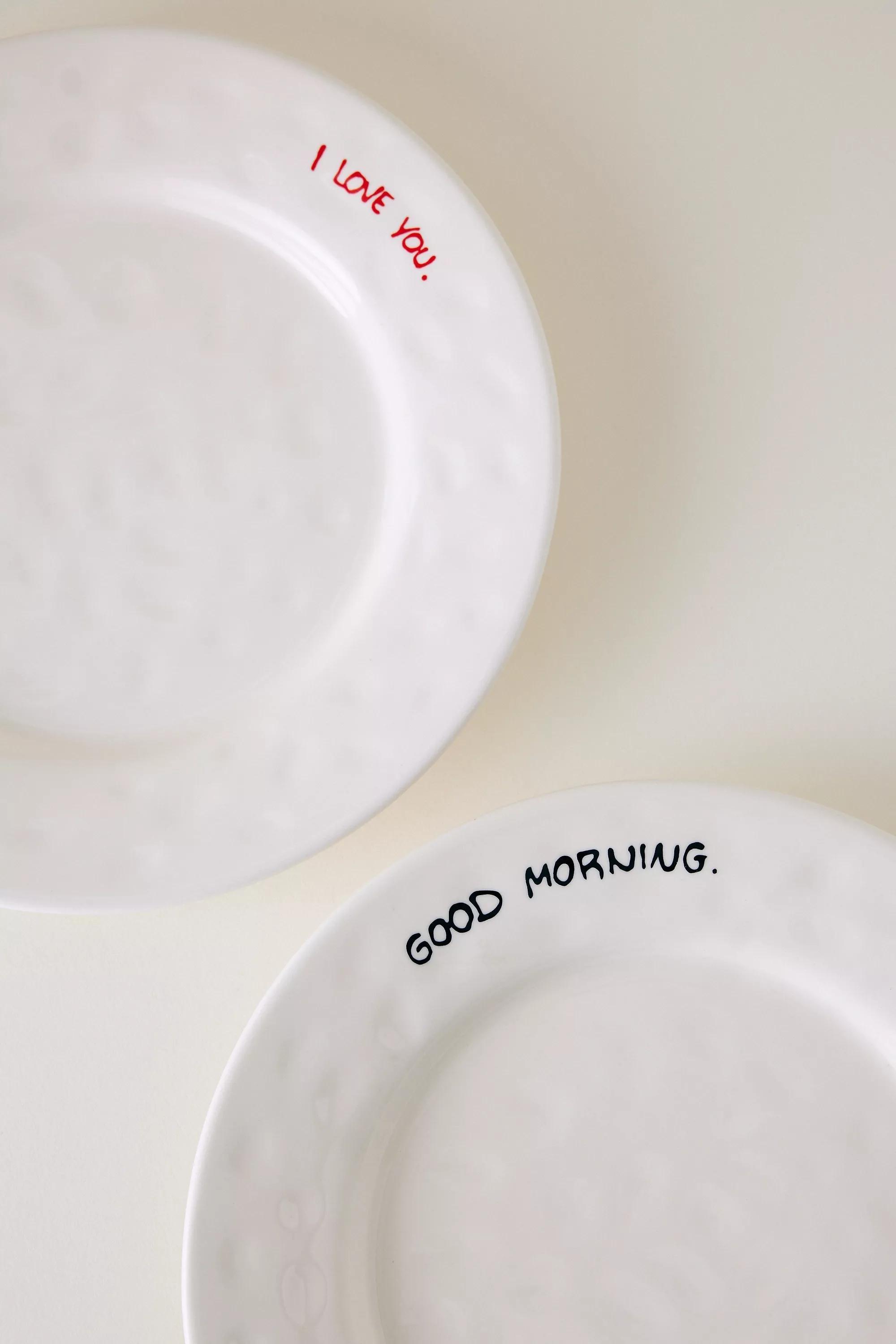 Anna + Nina I Love You Breakfast Plate, Ivory, A501_0011, large image number 1