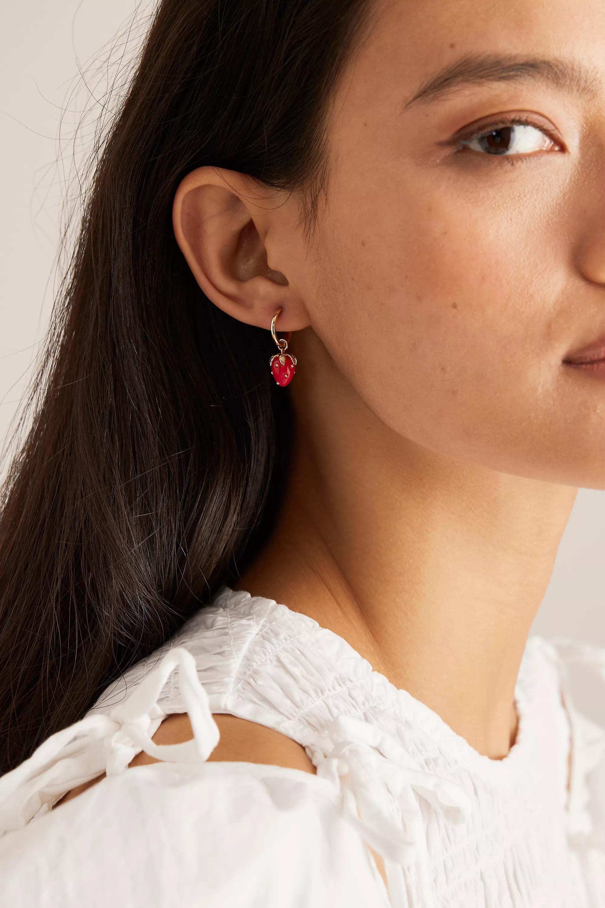 Anthropologie Charm Hoop Earrings, Strawberry, A501_0060, large image number 0